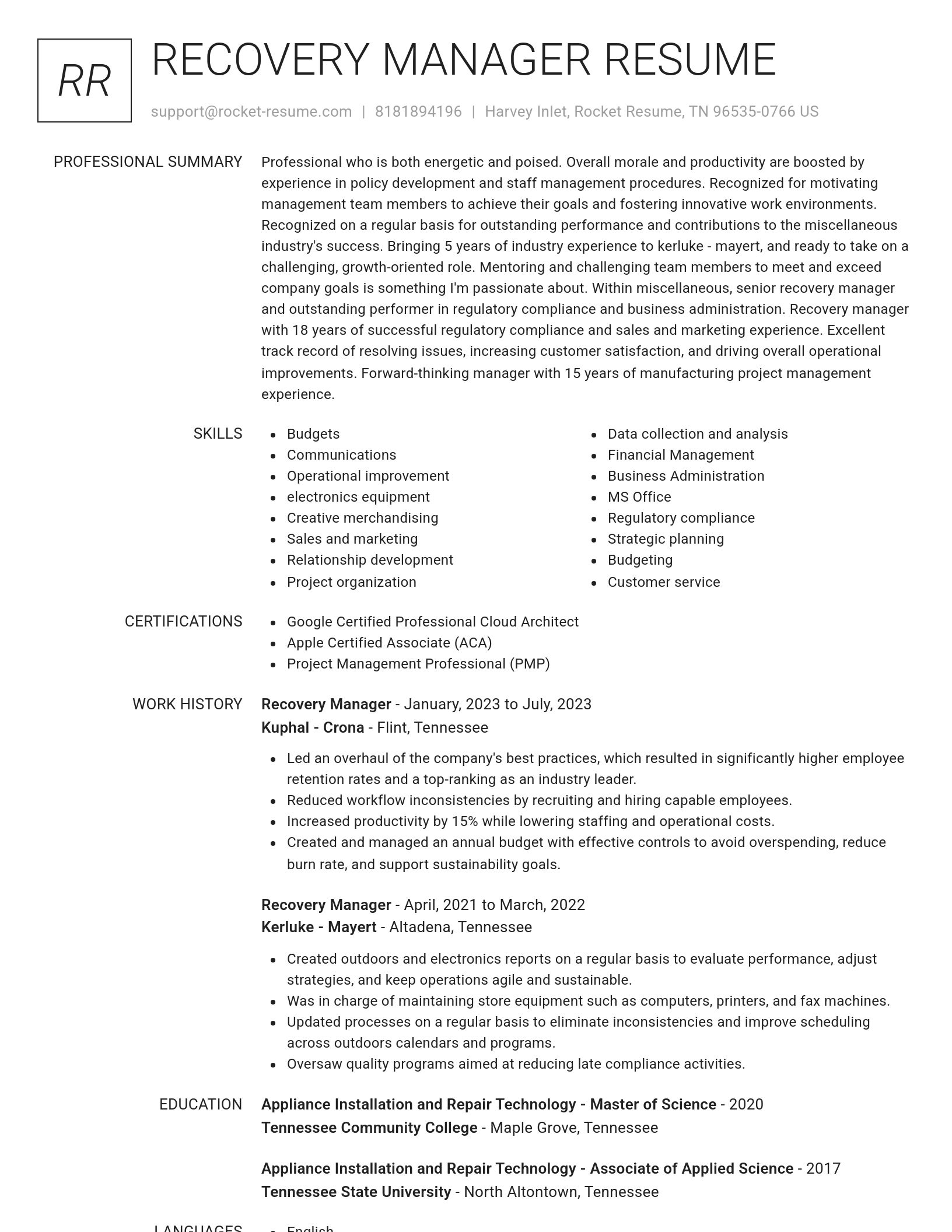 Renowned resume template