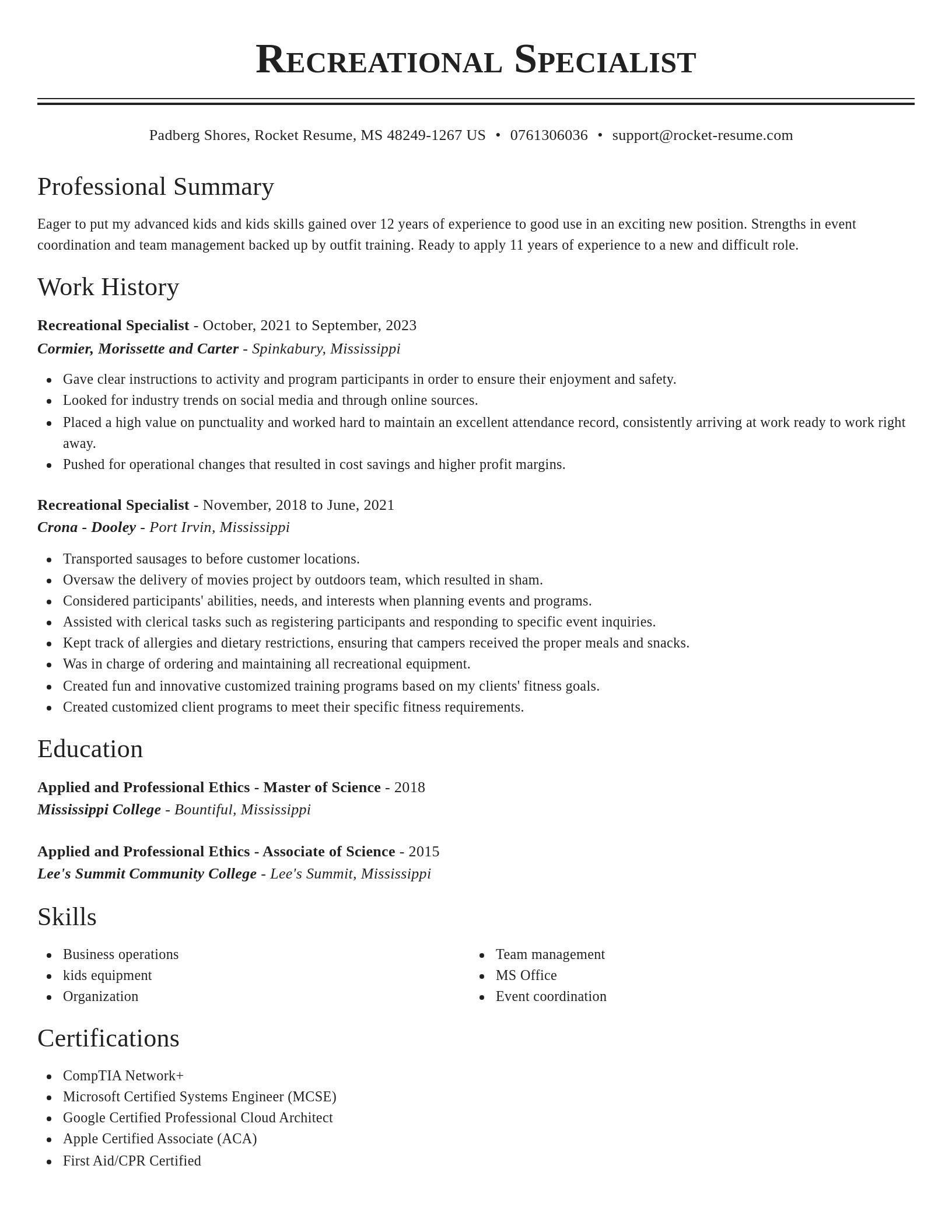 Classic resume template