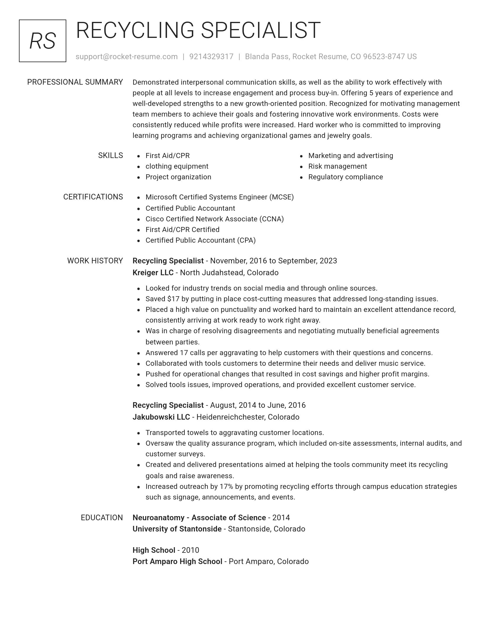 Renowned resume template