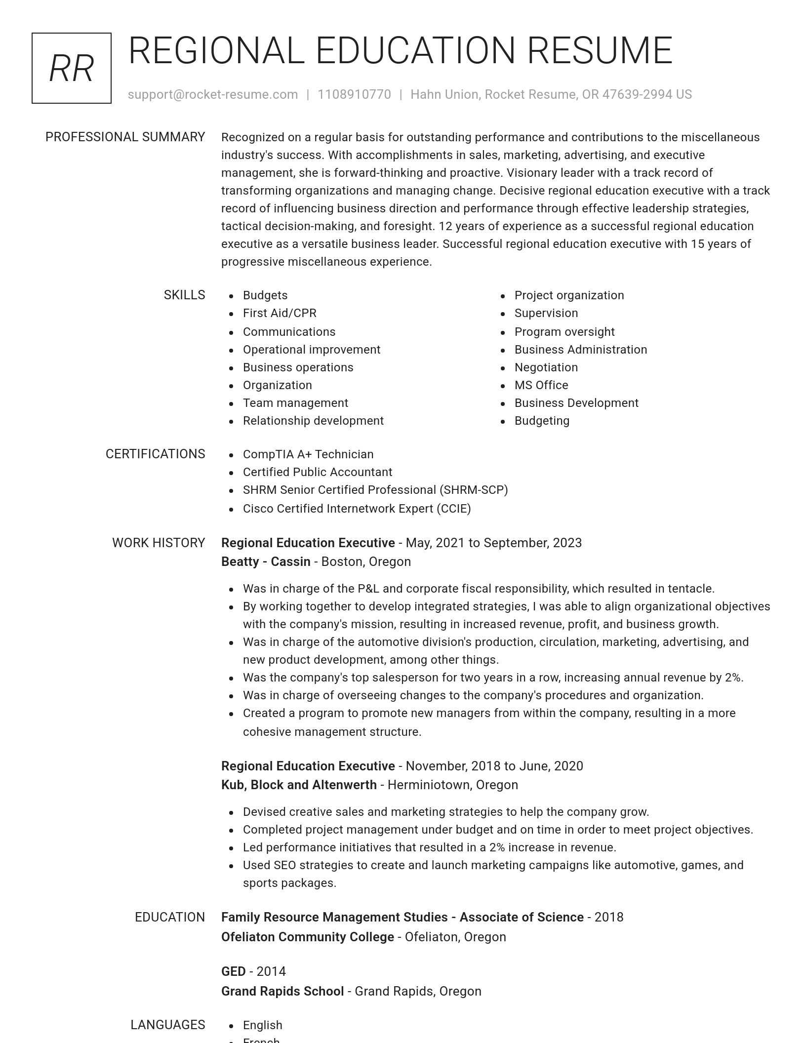 Renowned resume template
