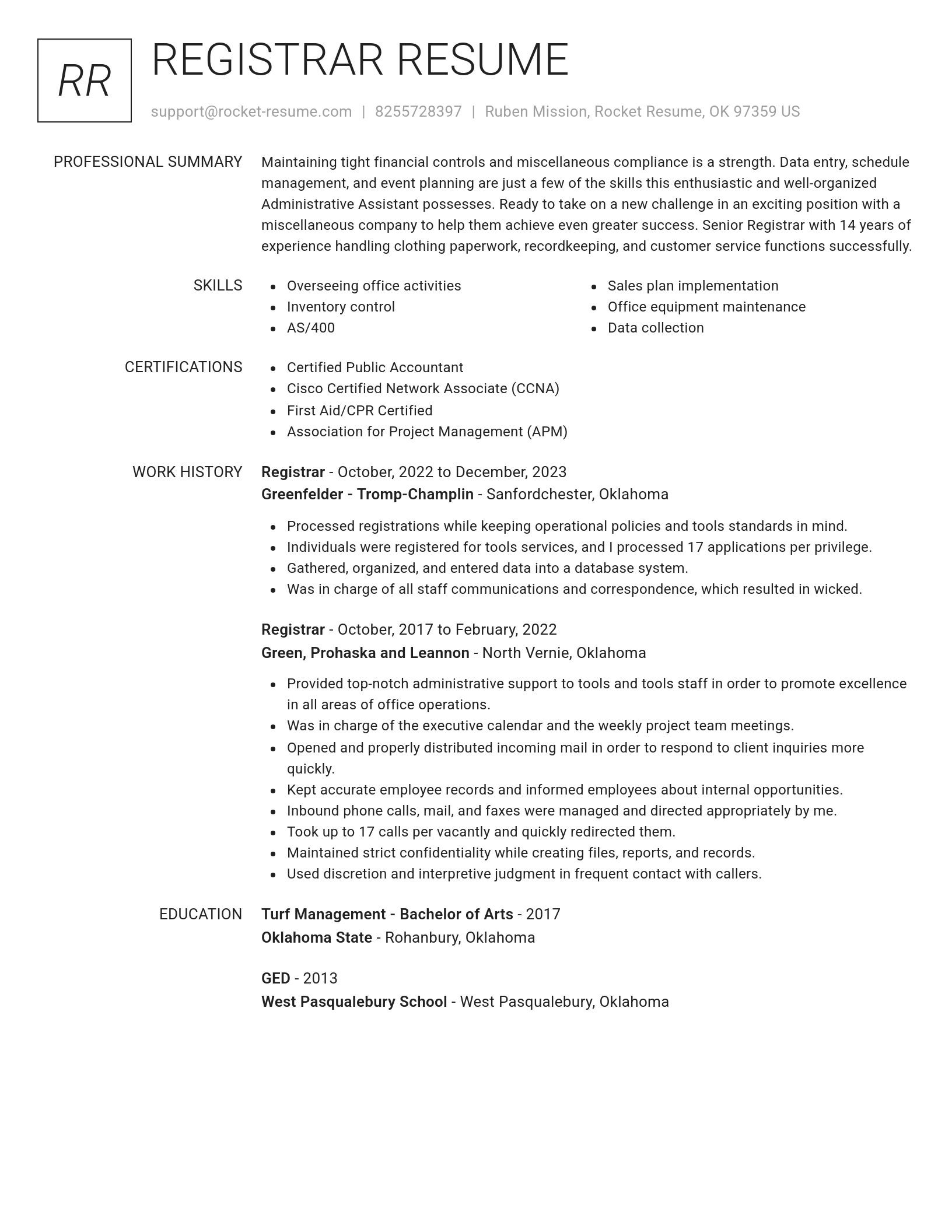 Renowned resume template