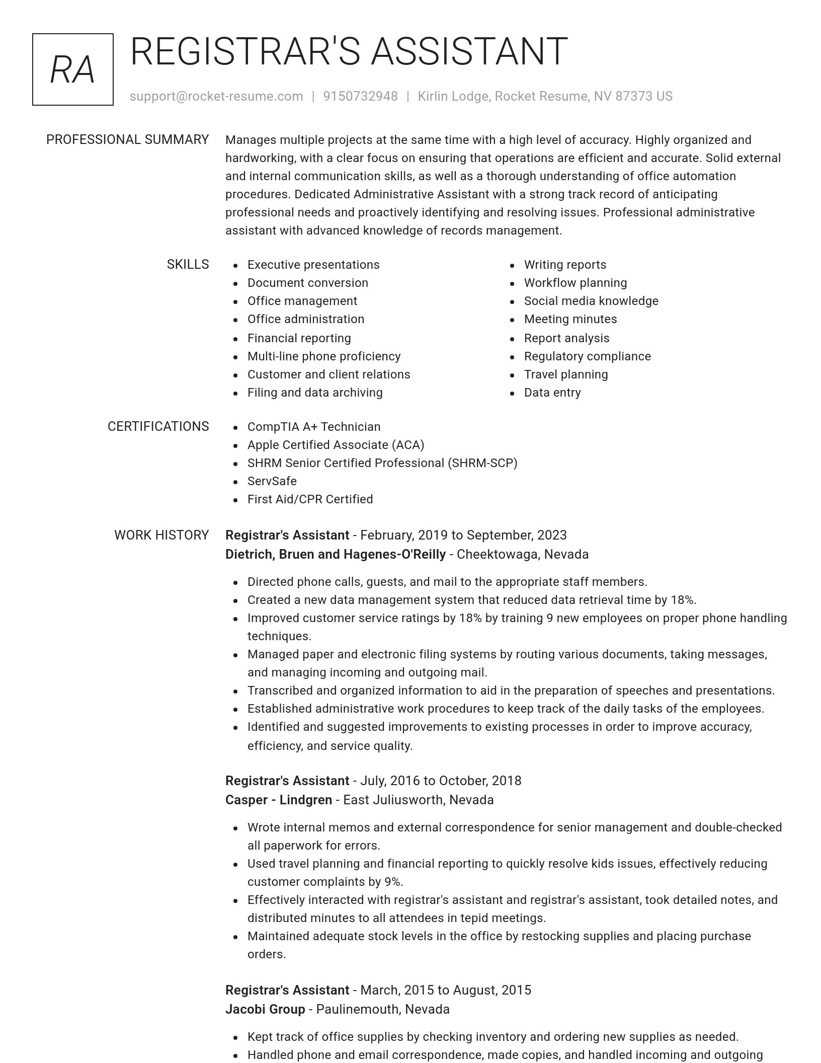 Renowned resume template