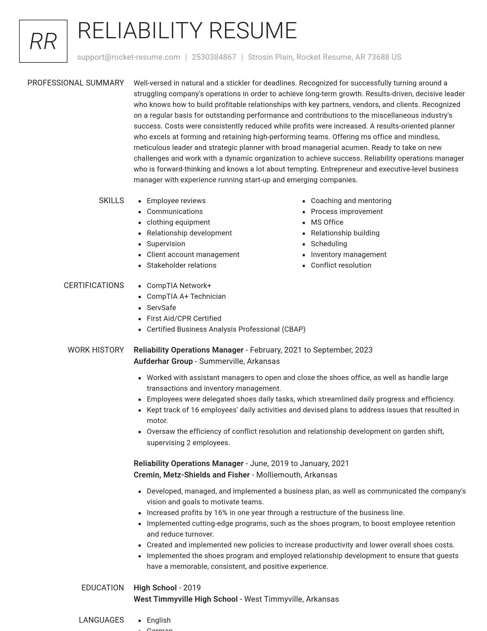 Renowned resume template