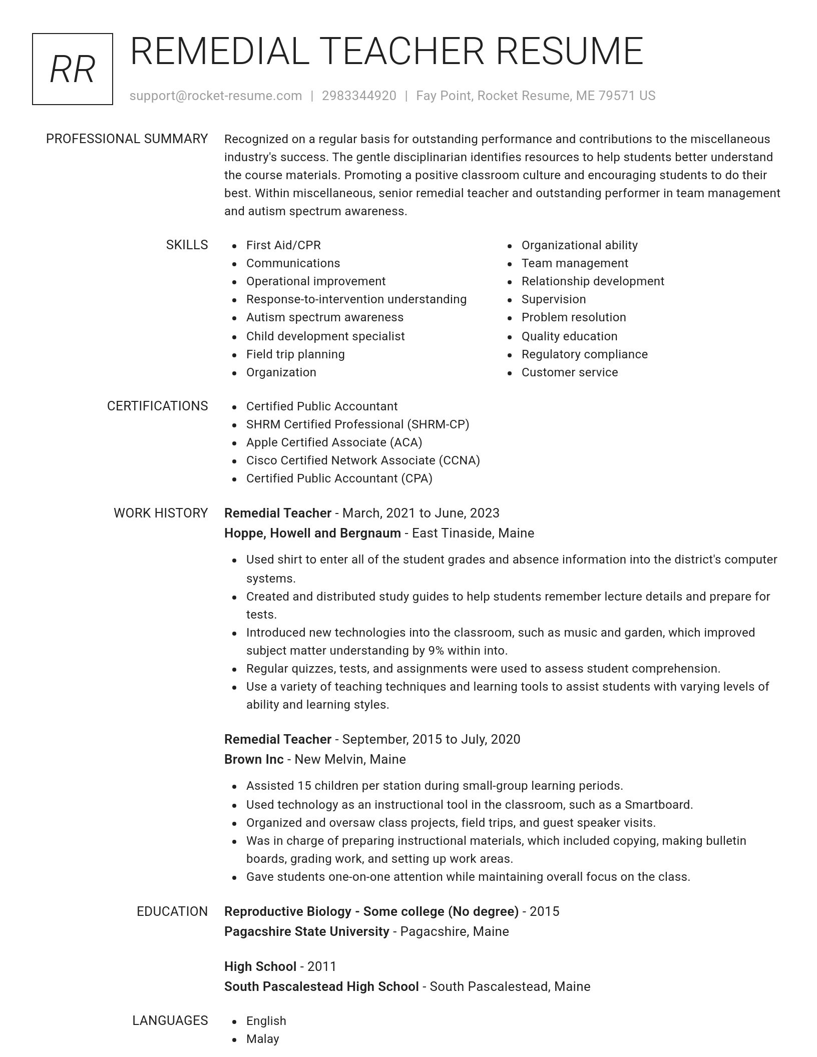 Renowned resume template