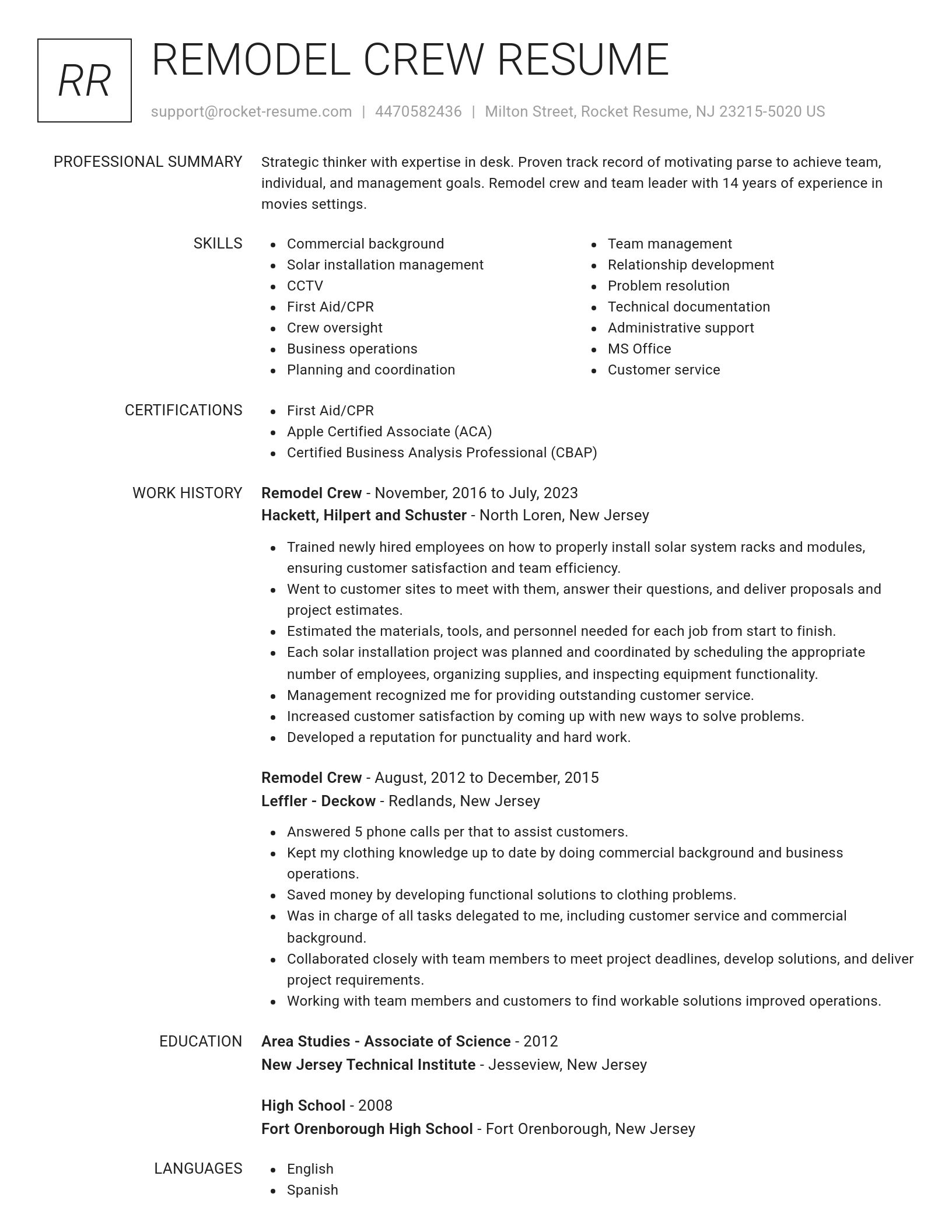 Renowned resume template