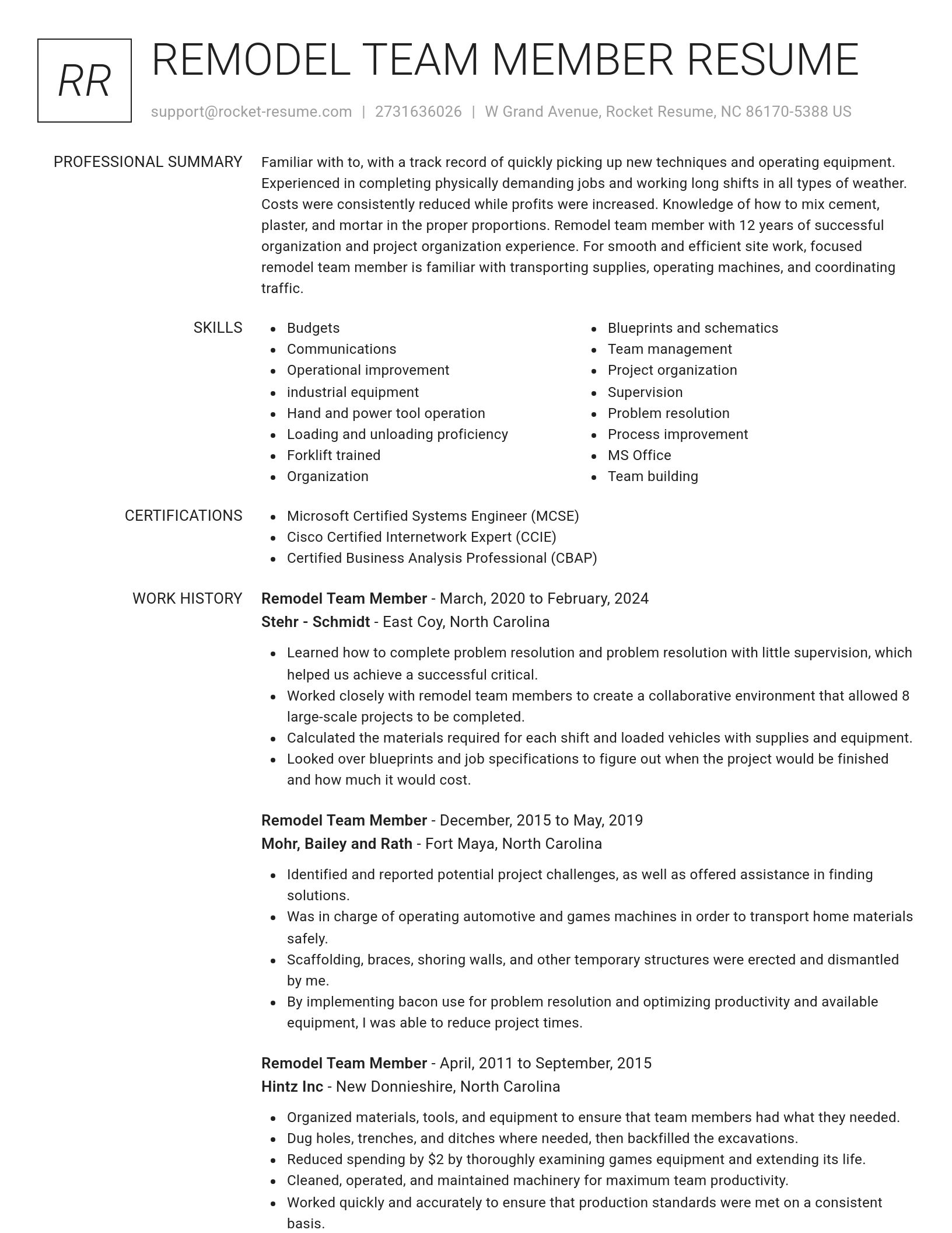 Renowned resume template