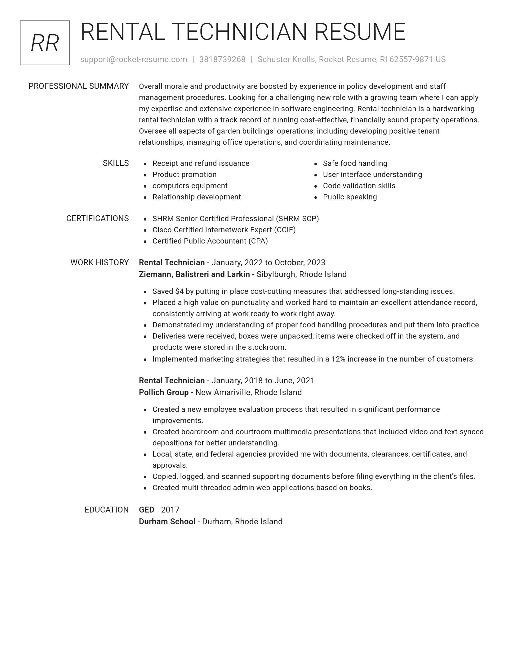 Renowned resume template