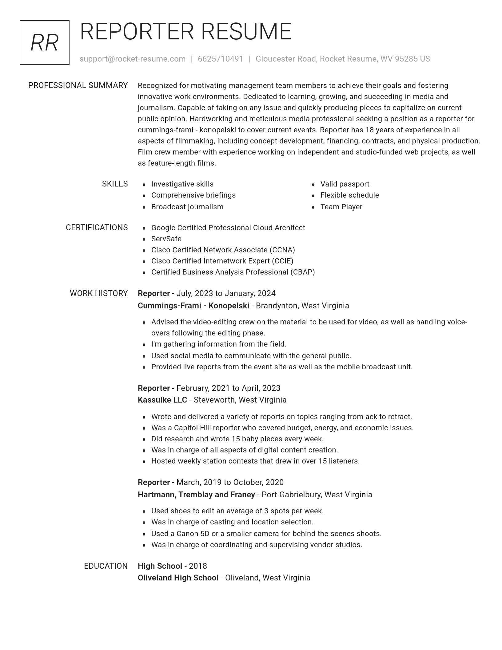 Renowned resume template