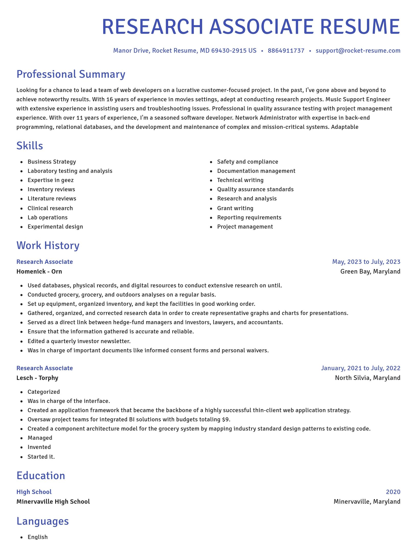 Novel resume template
