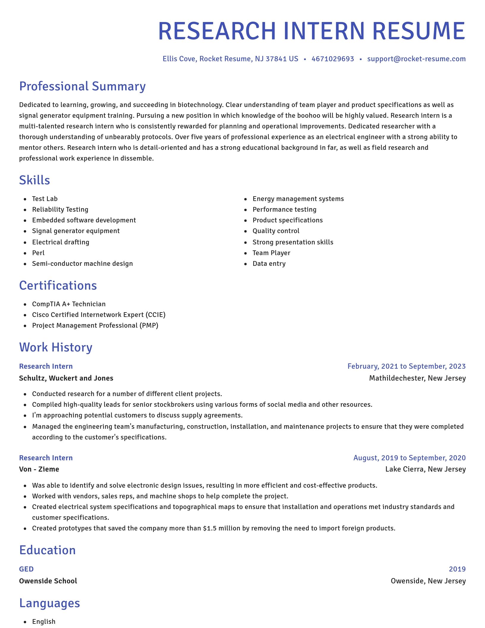 Novel resume template