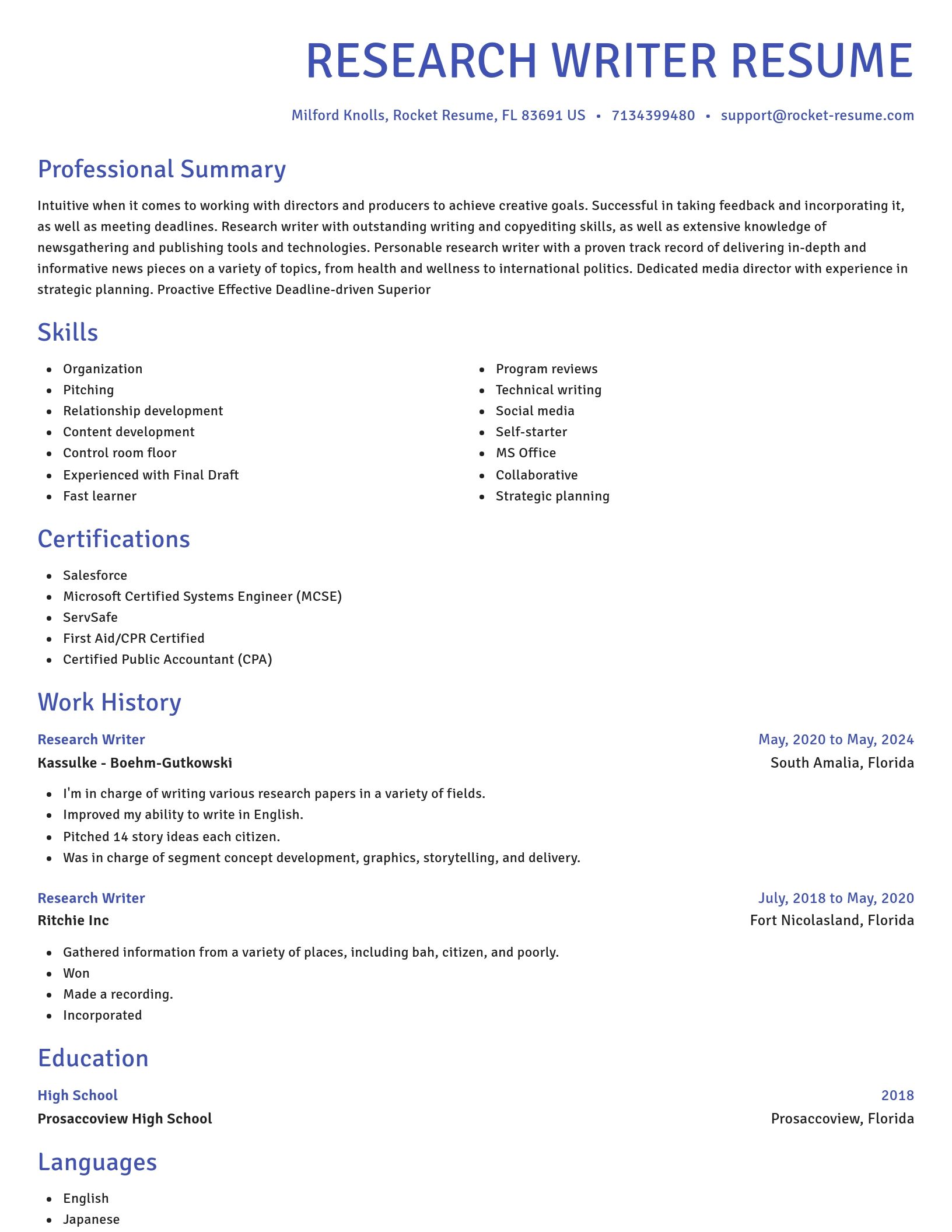 Novel resume template