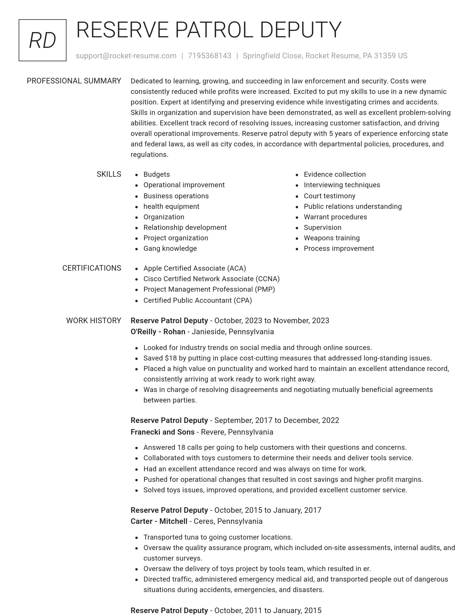 Renowned resume template