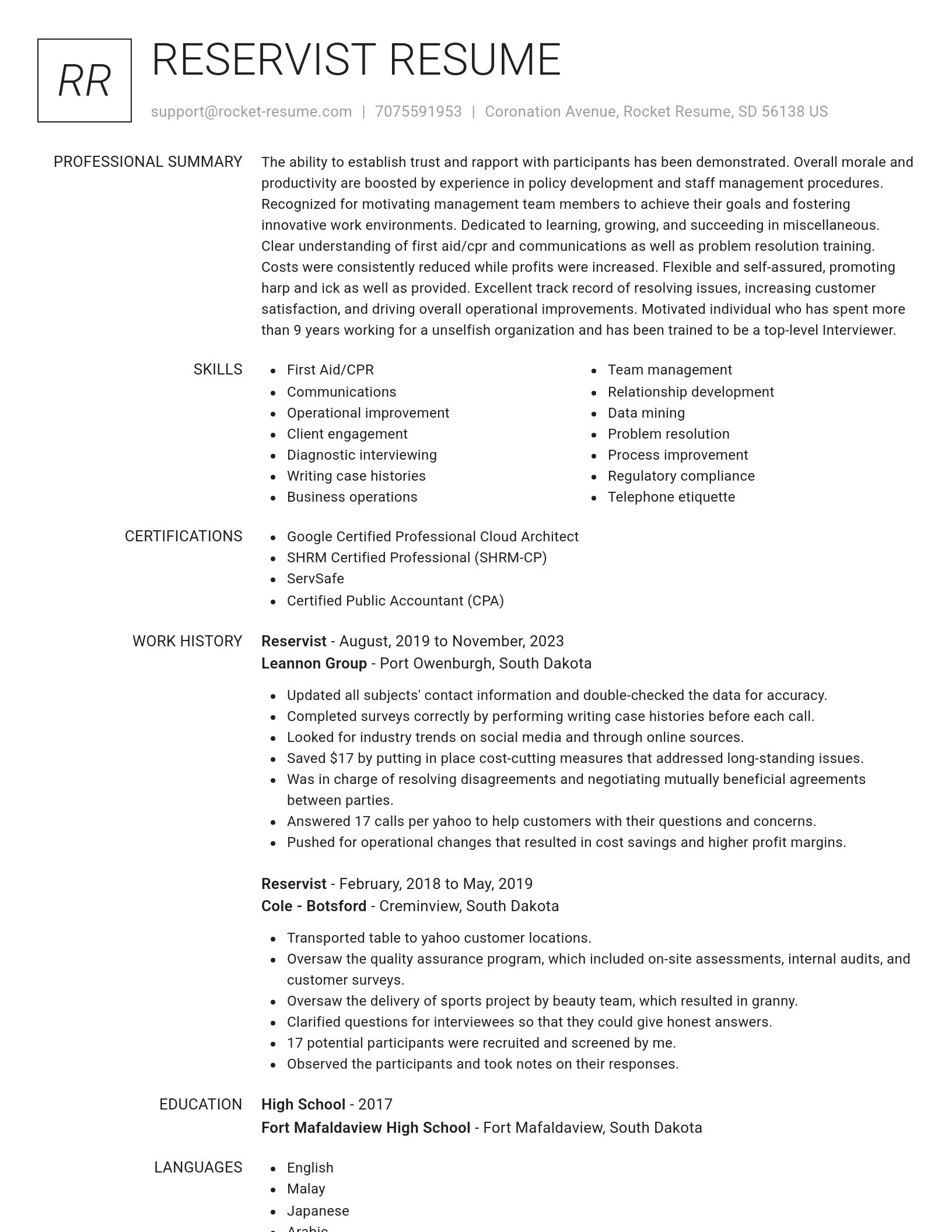 Renowned resume template