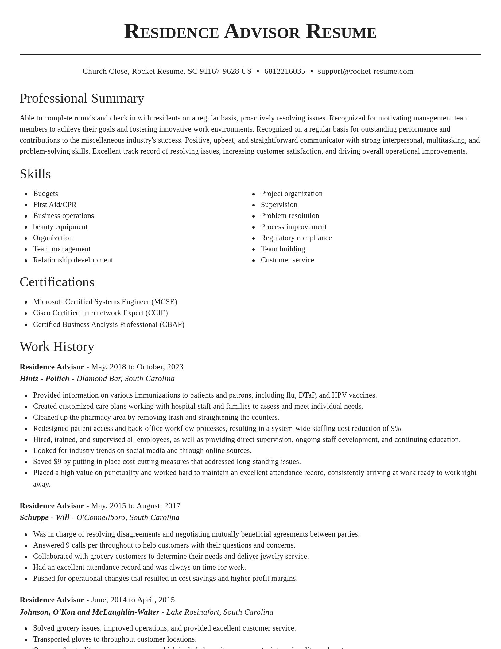 Classic resume template