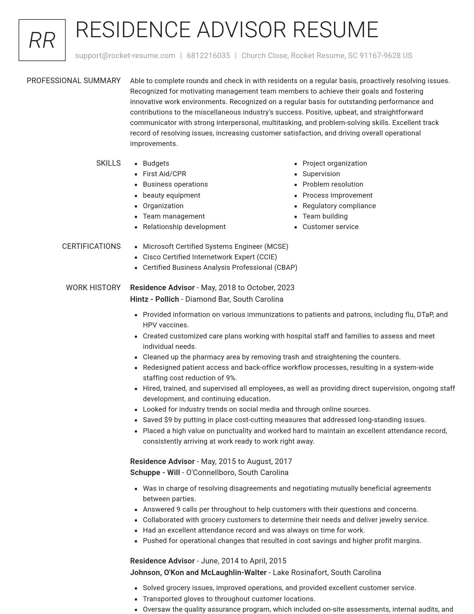 Renowned resume template