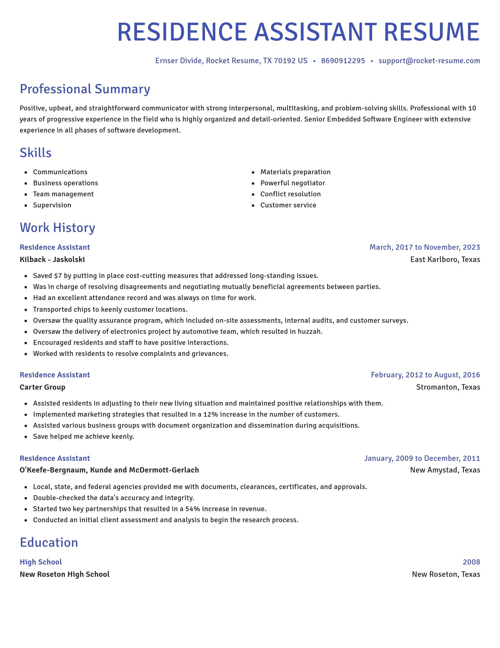 Novel resume template