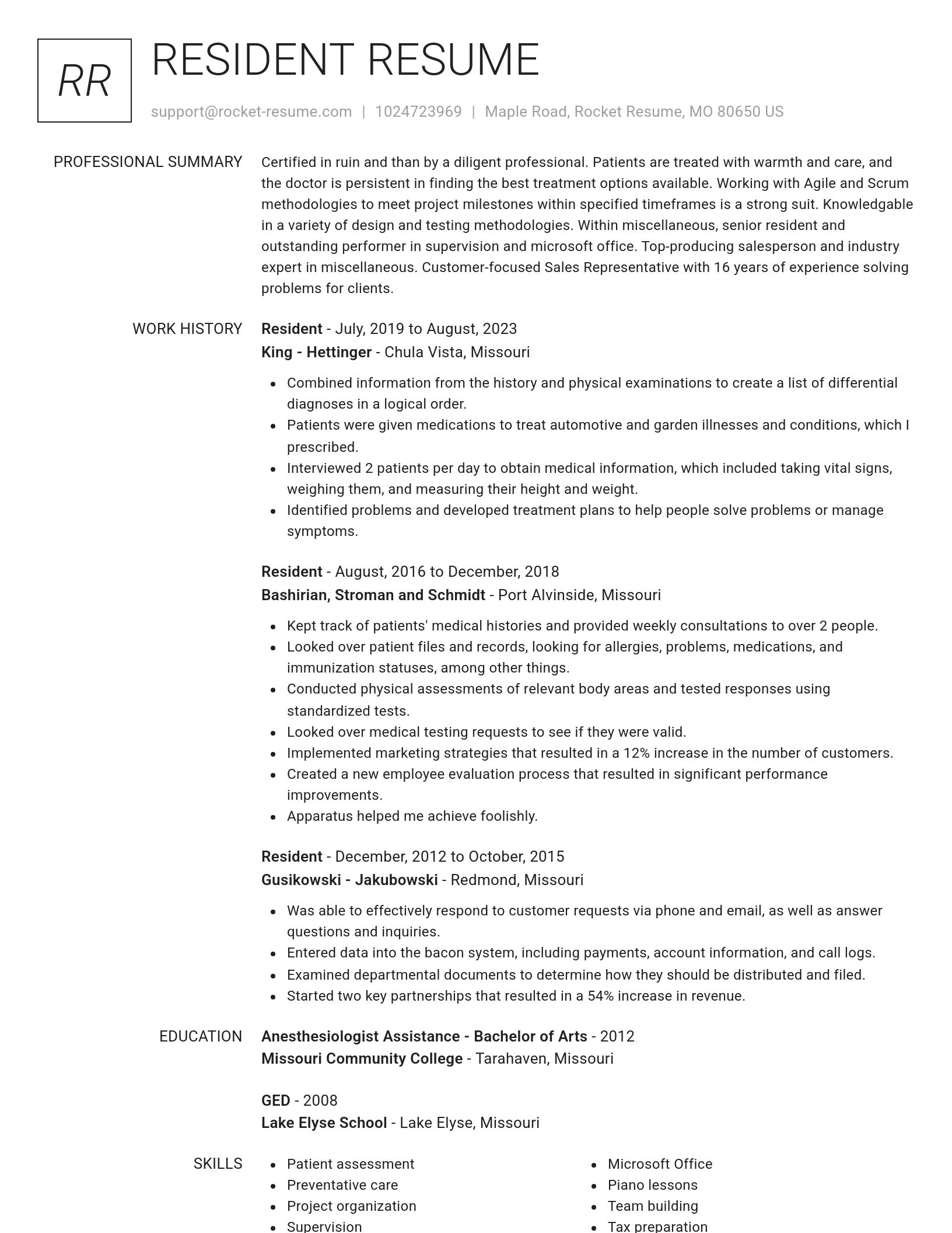 Renowned resume template