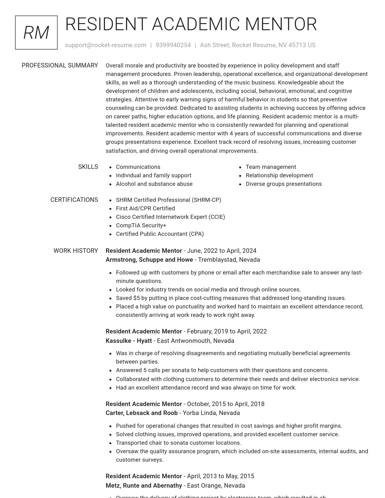 Renowned resume template