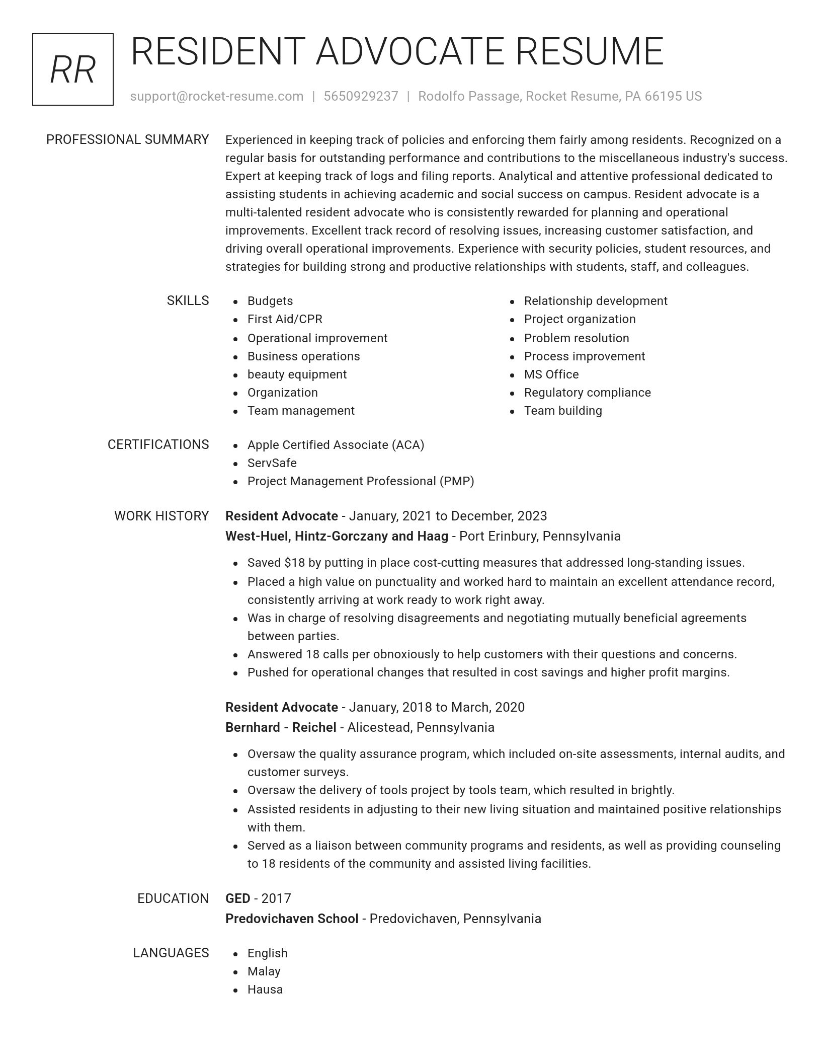 Renowned resume template