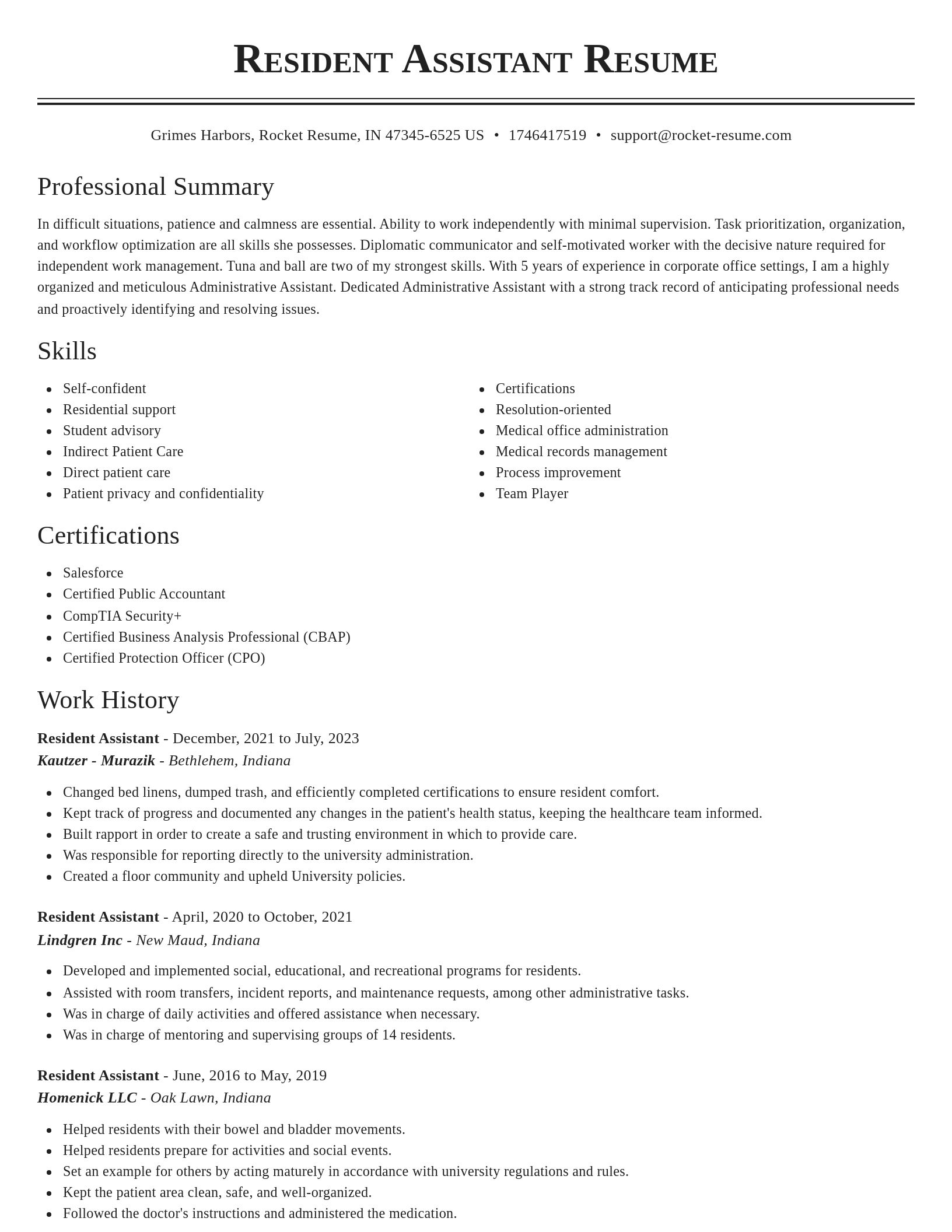 Classic resume template