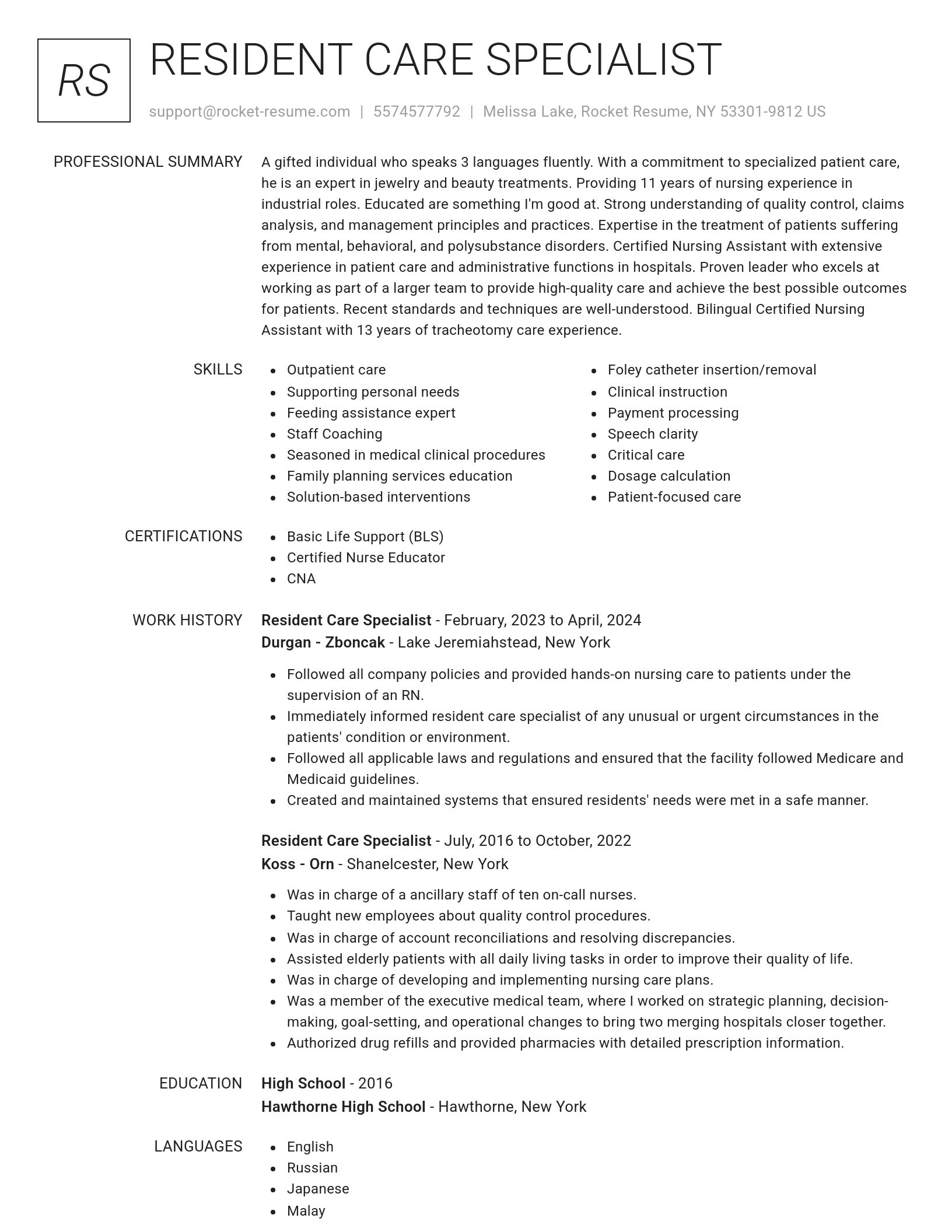 Renowned resume template