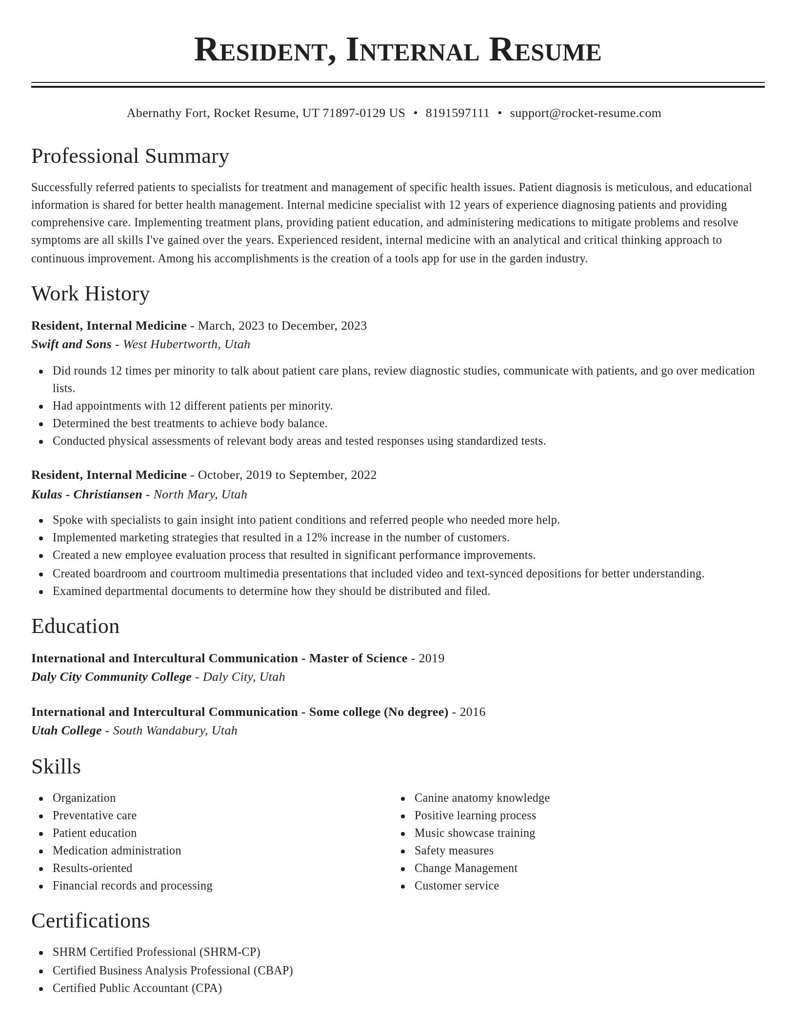 Classic resume template