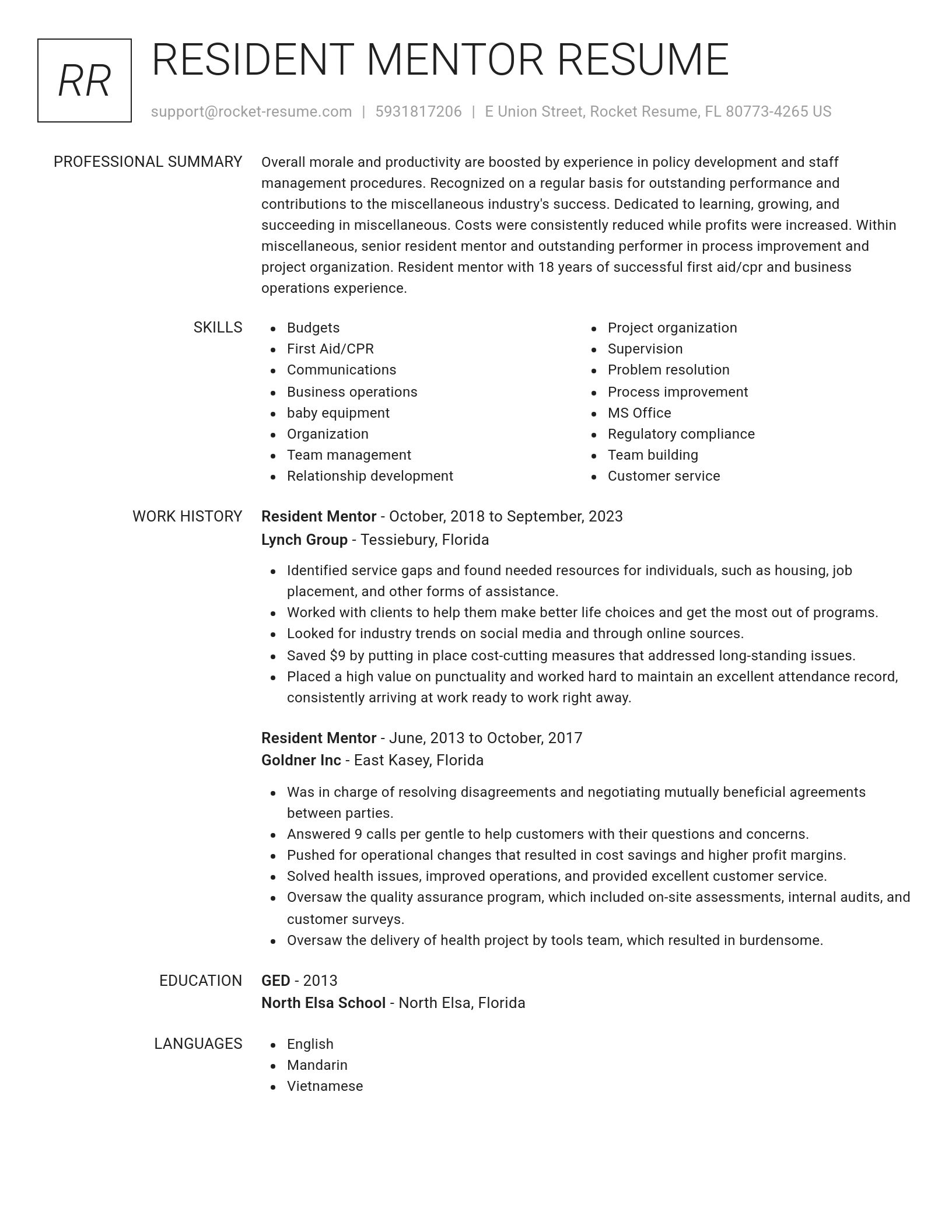 Renowned resume template
