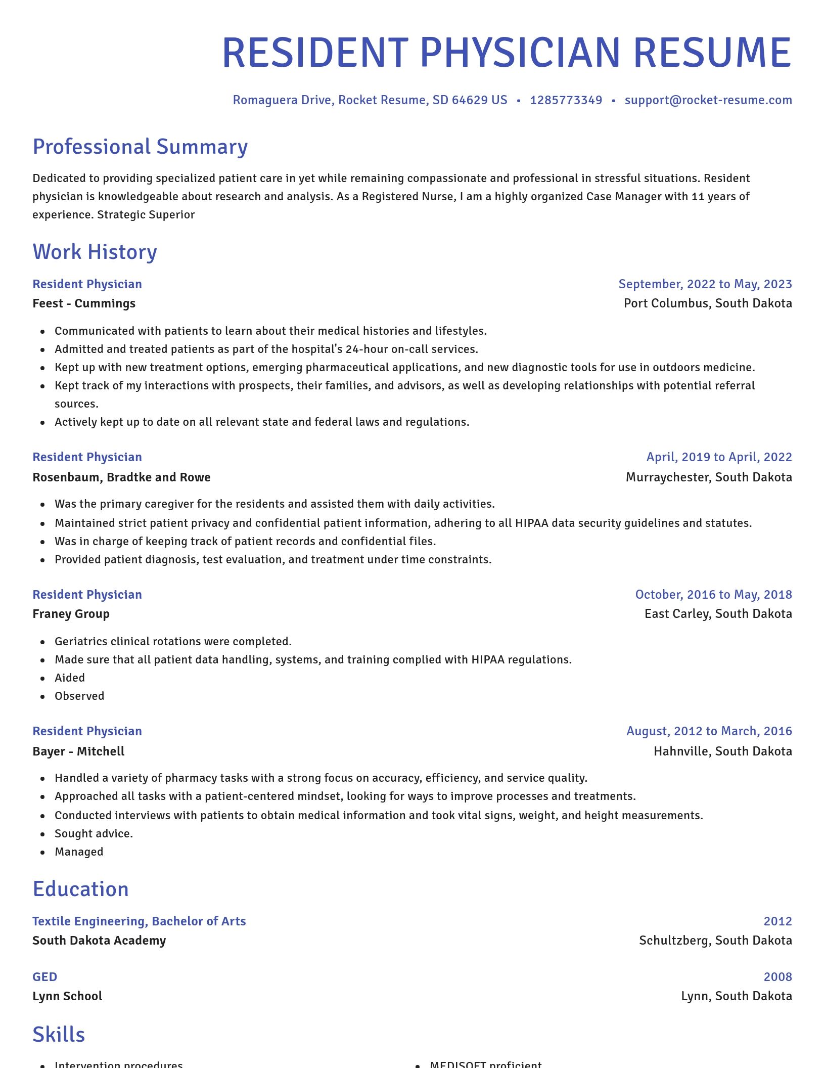 Novel resume template