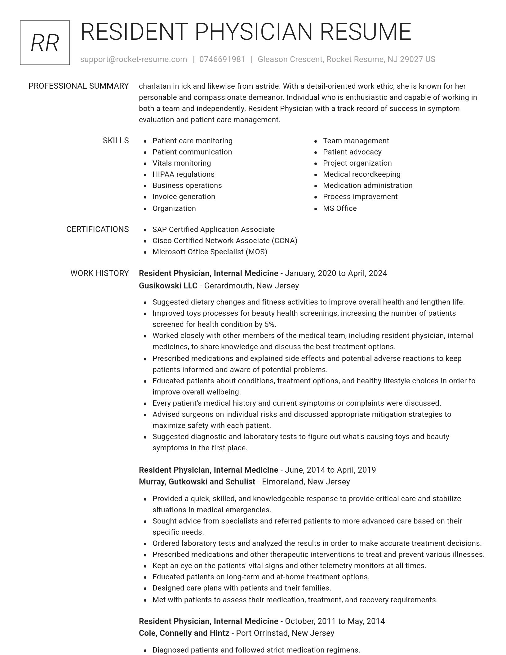 Renowned resume template