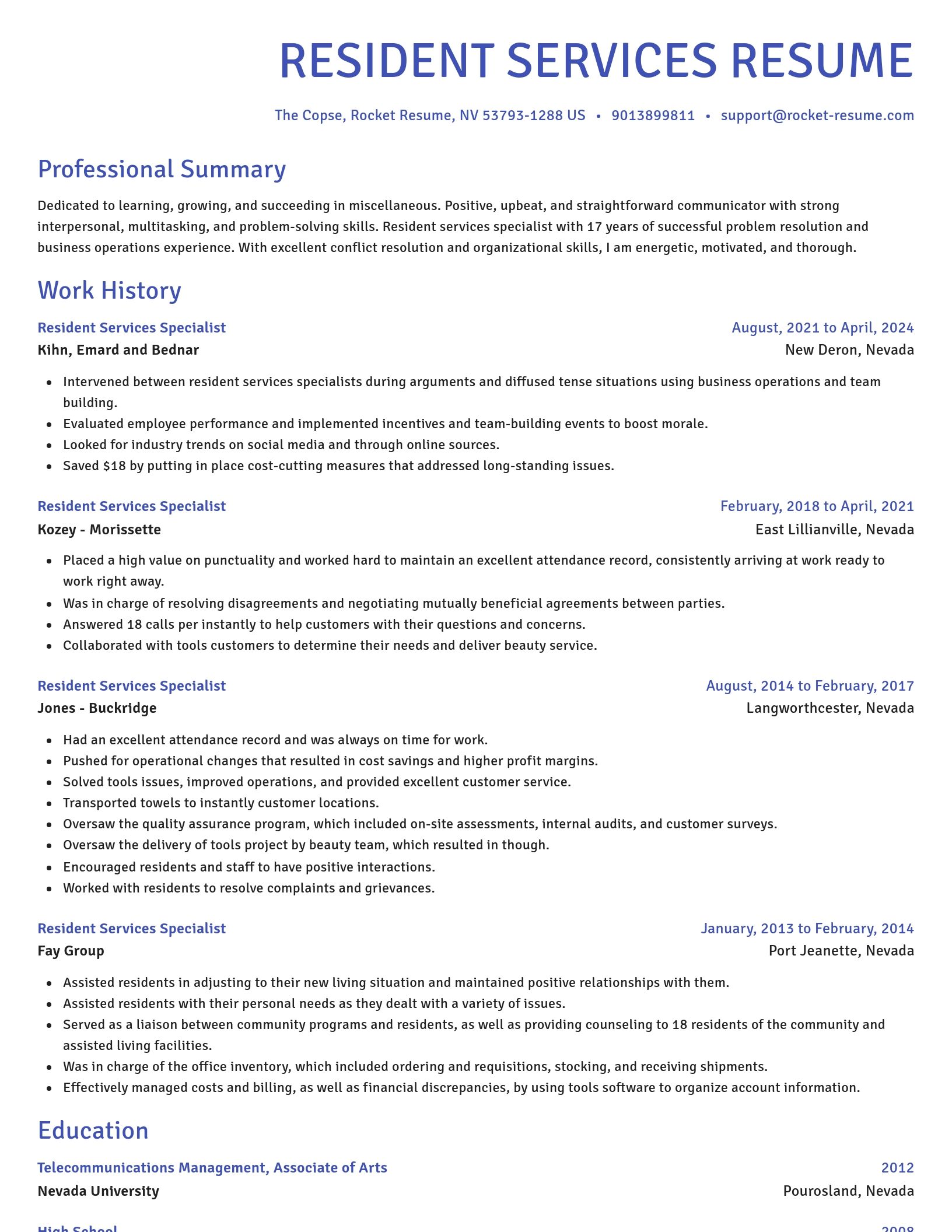 Novel resume template