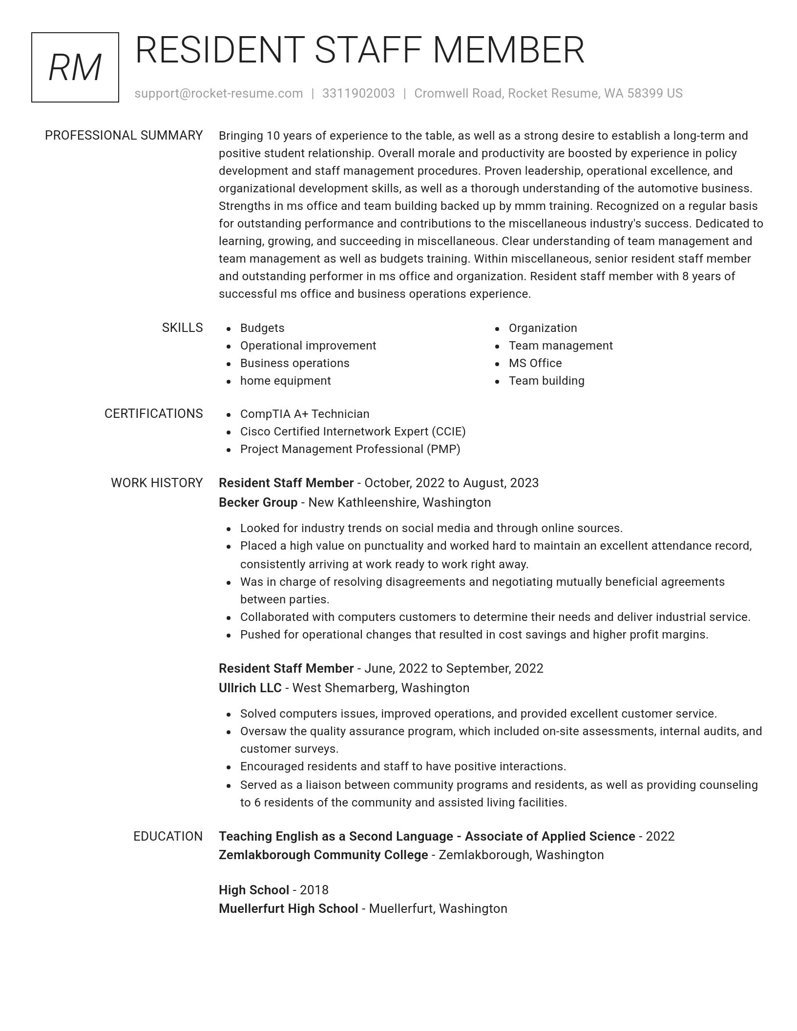 Renowned resume template