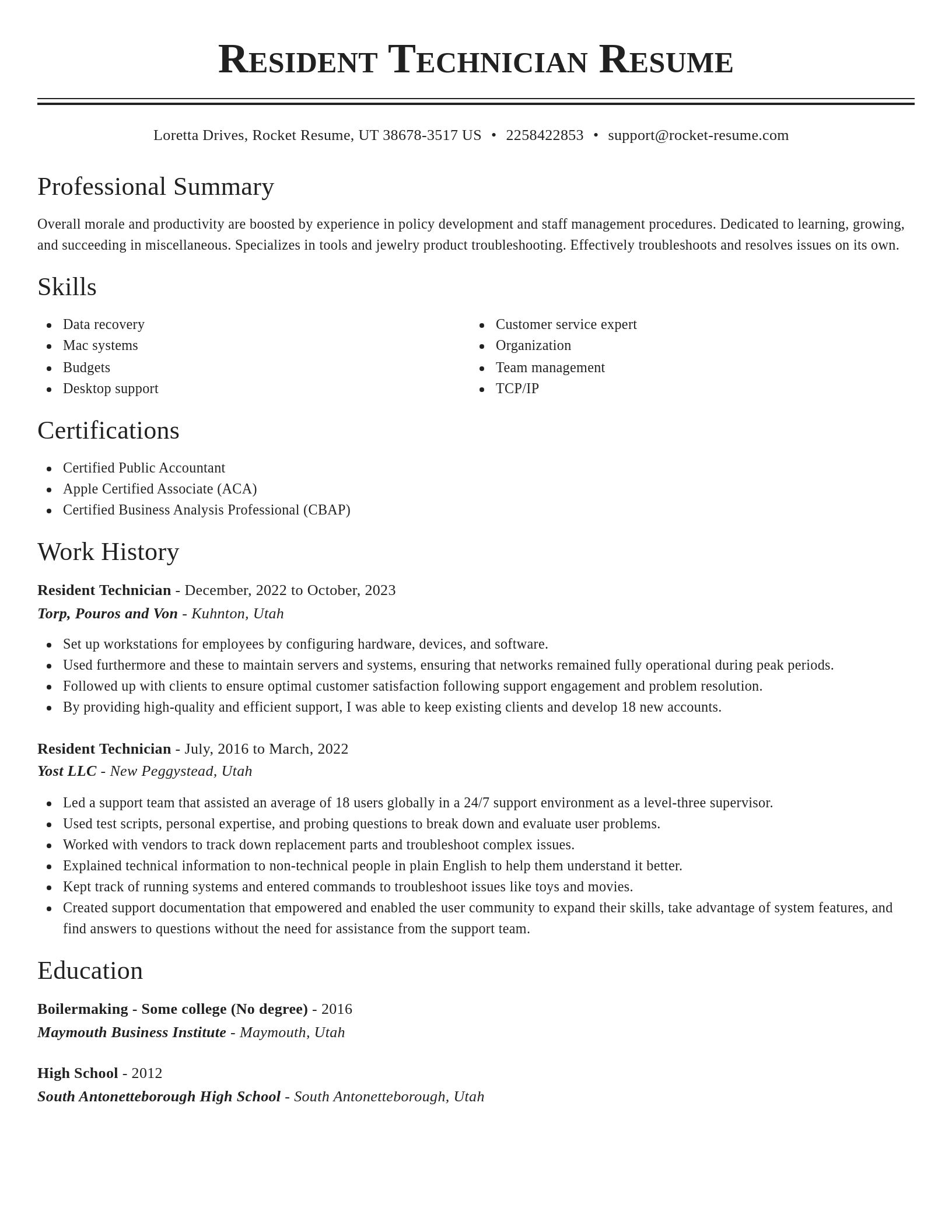 Classic resume template