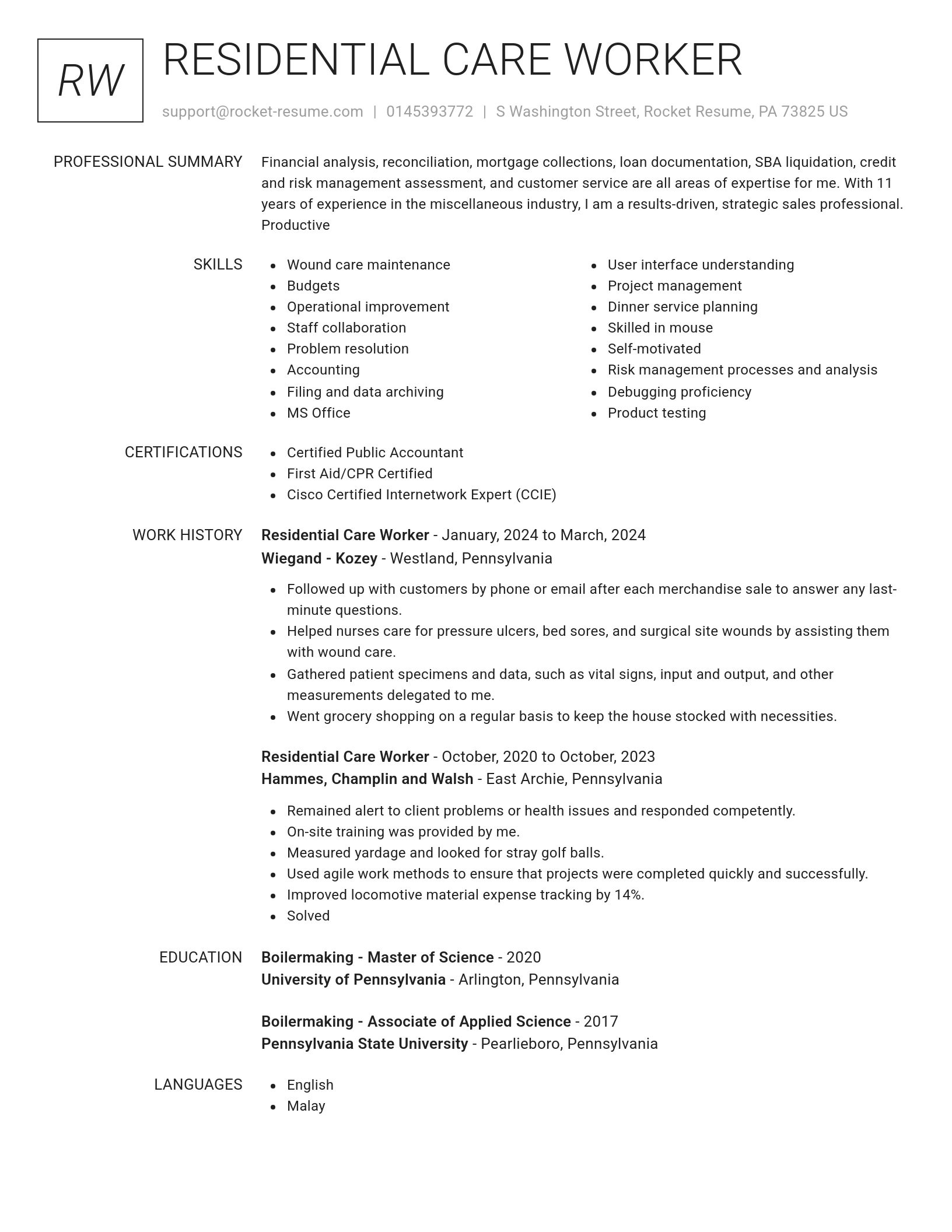 Renowned resume template