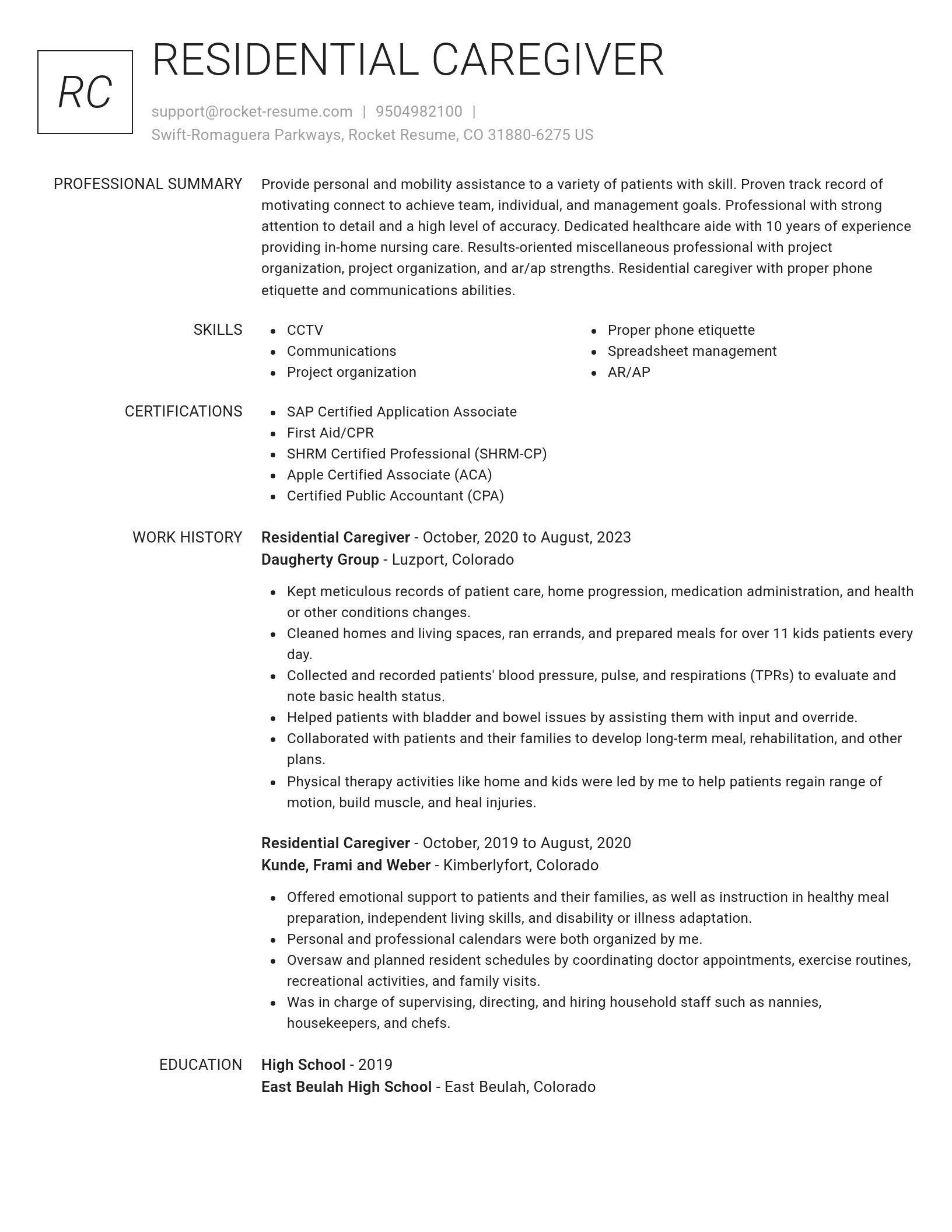 Renowned resume template