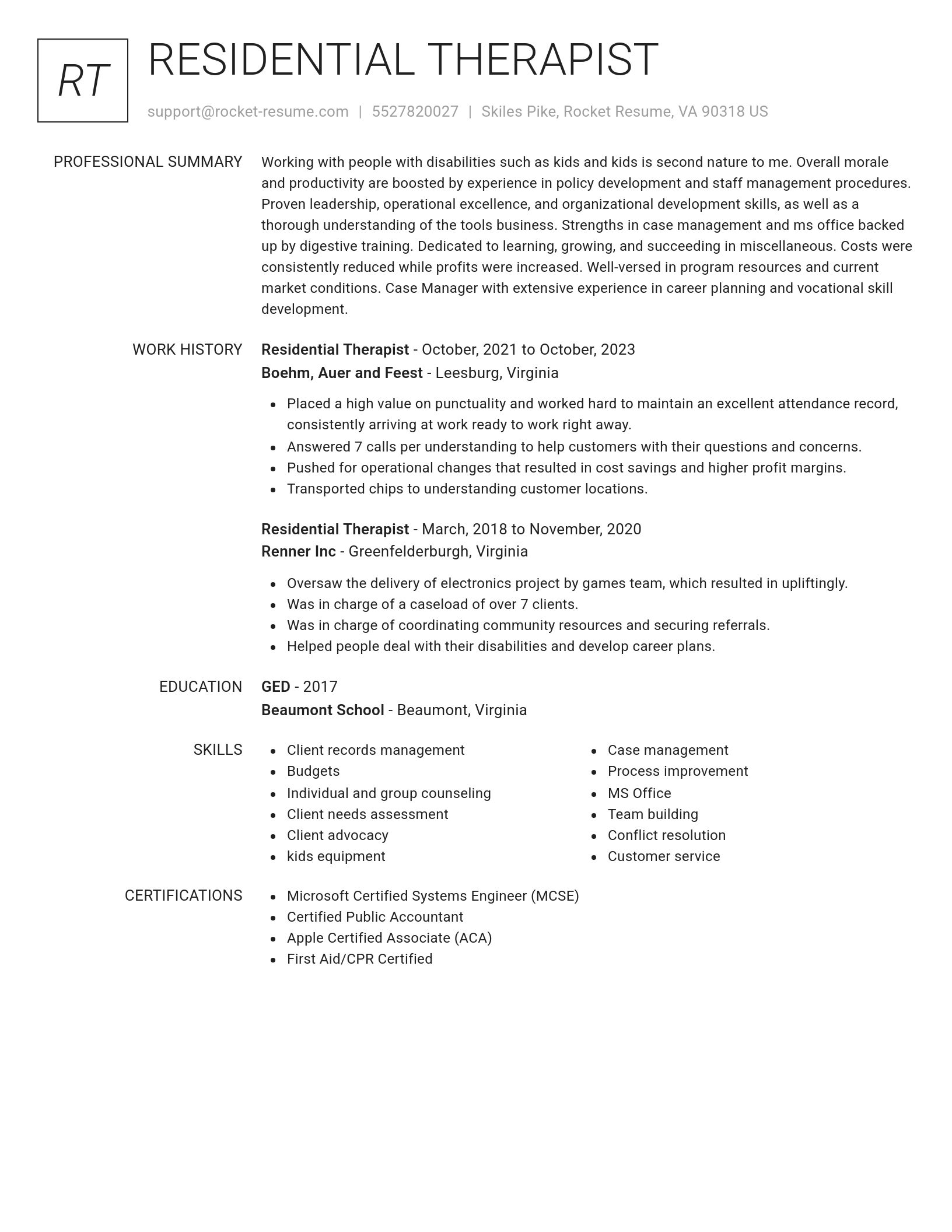 Renowned resume template