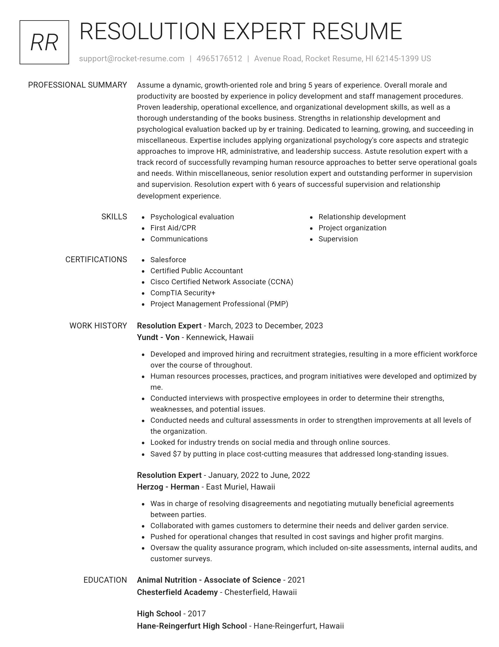 Renowned resume template