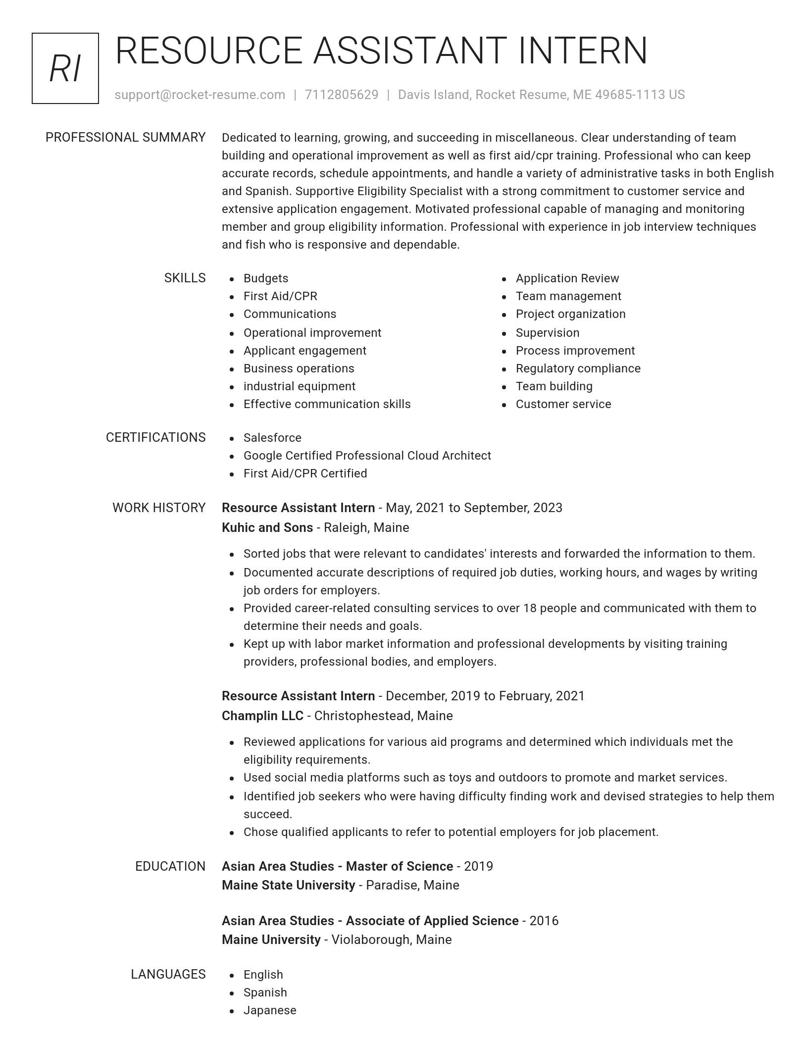 Renowned resume template