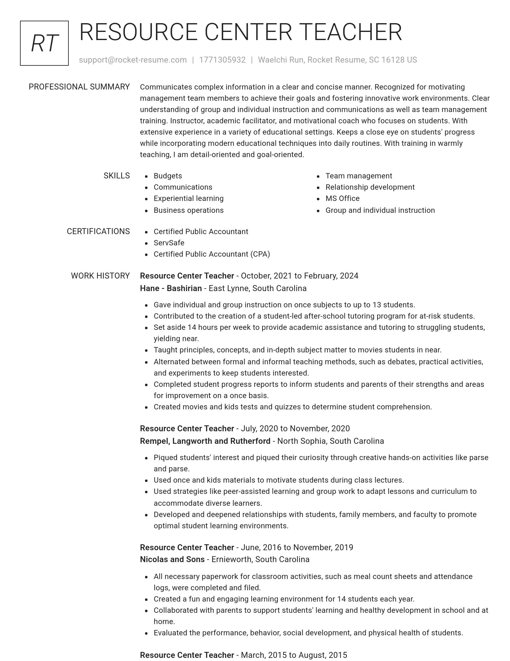 Renowned resume template