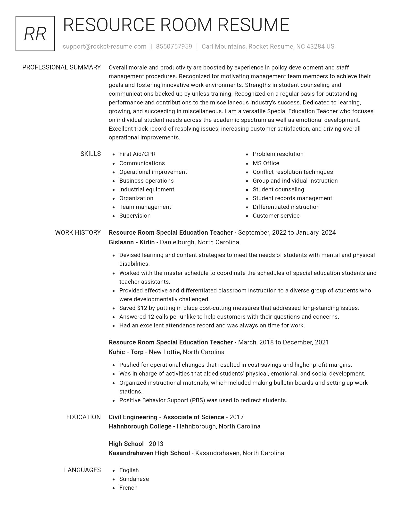 Renowned resume template