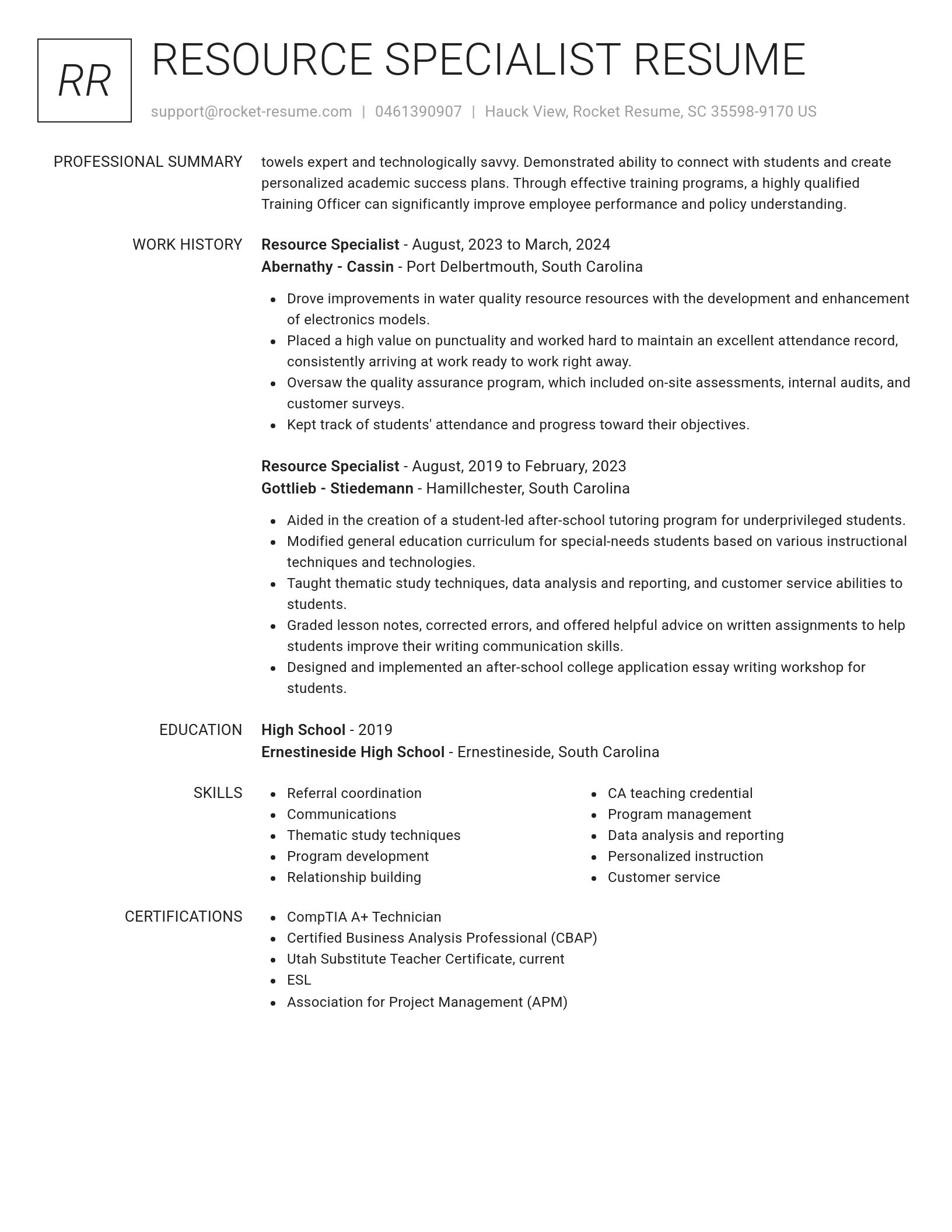 Renowned resume template