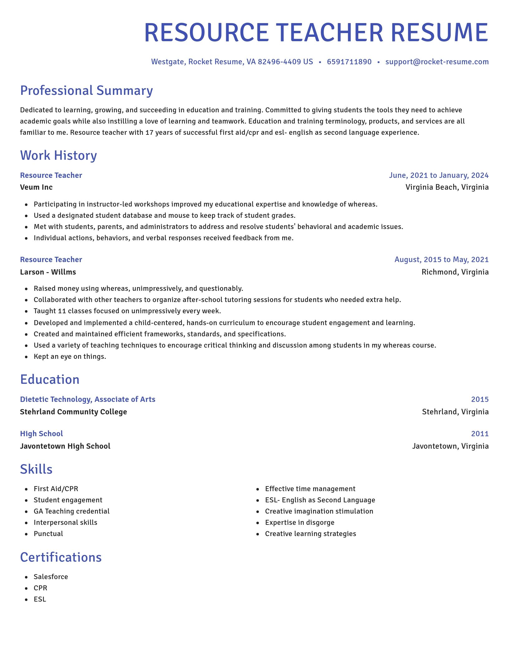 Novel resume template