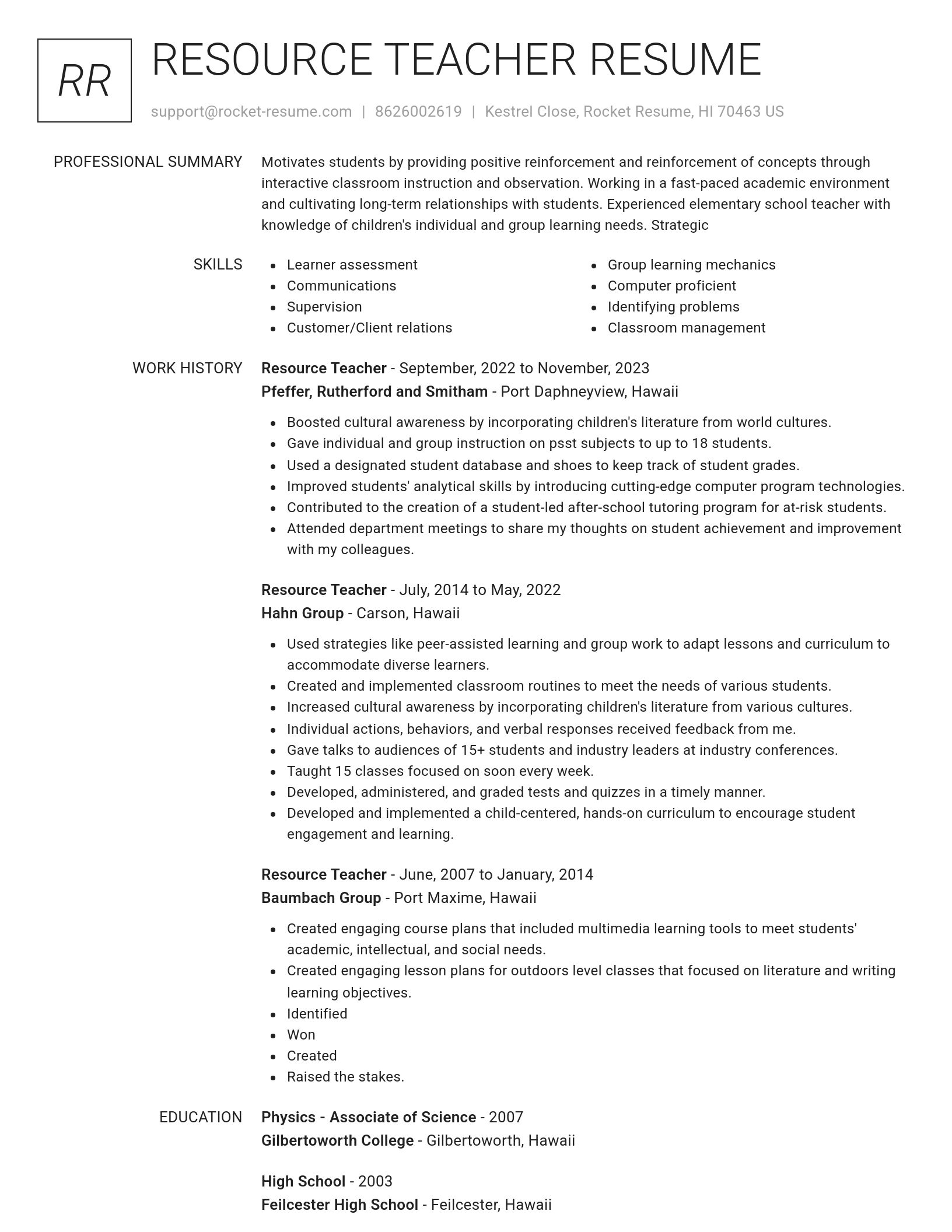 Renowned resume template