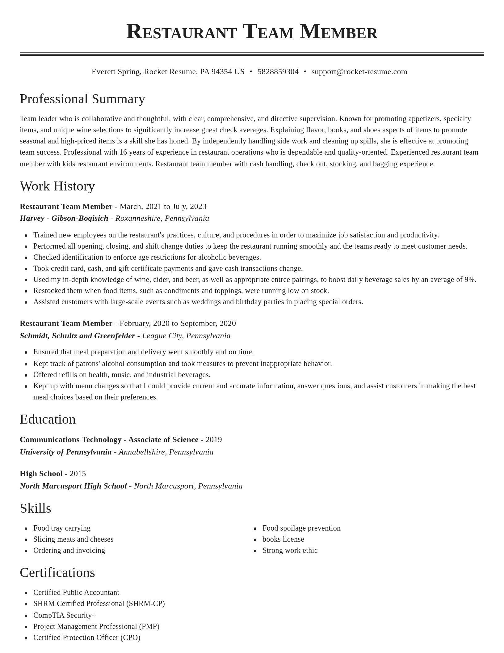 Classic resume template