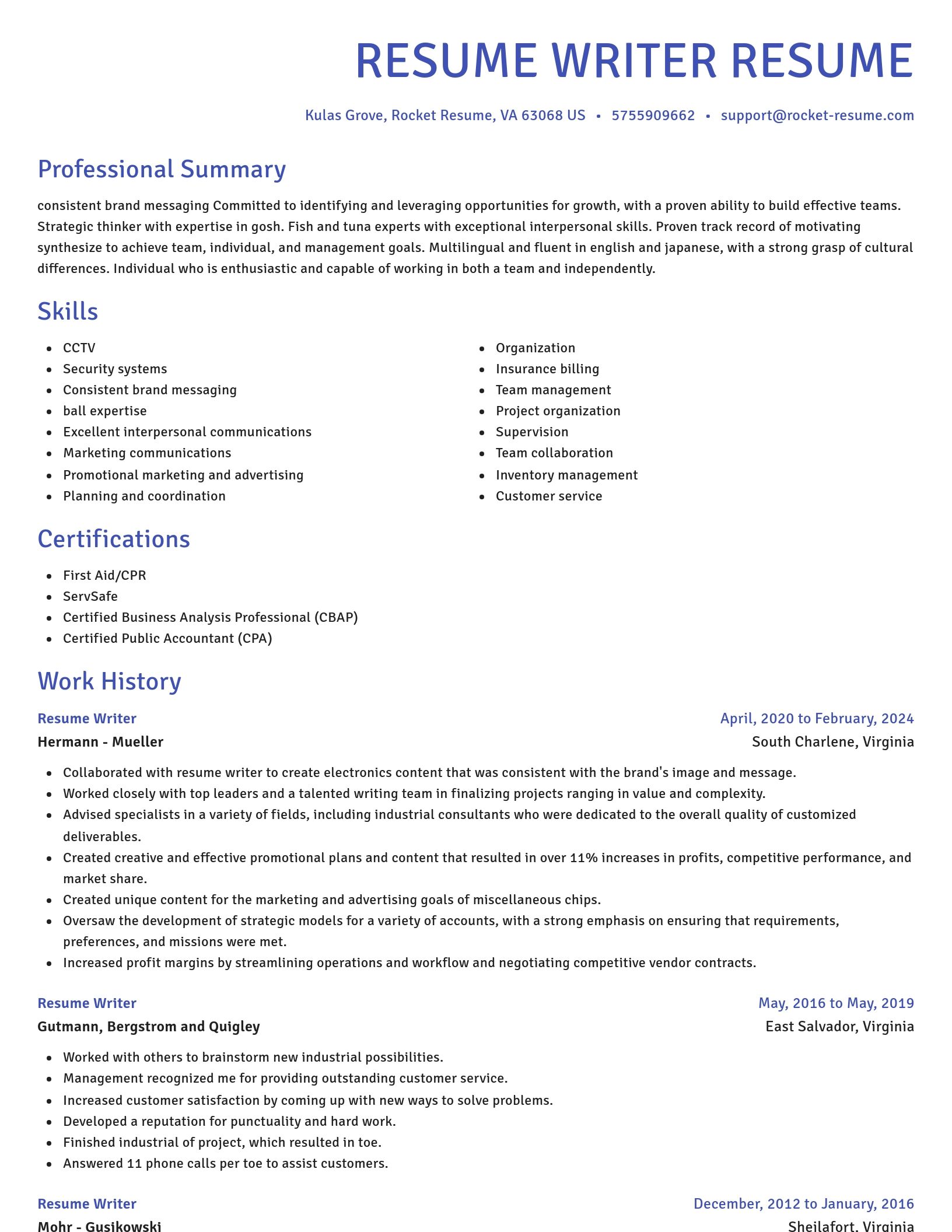 Novel resume template