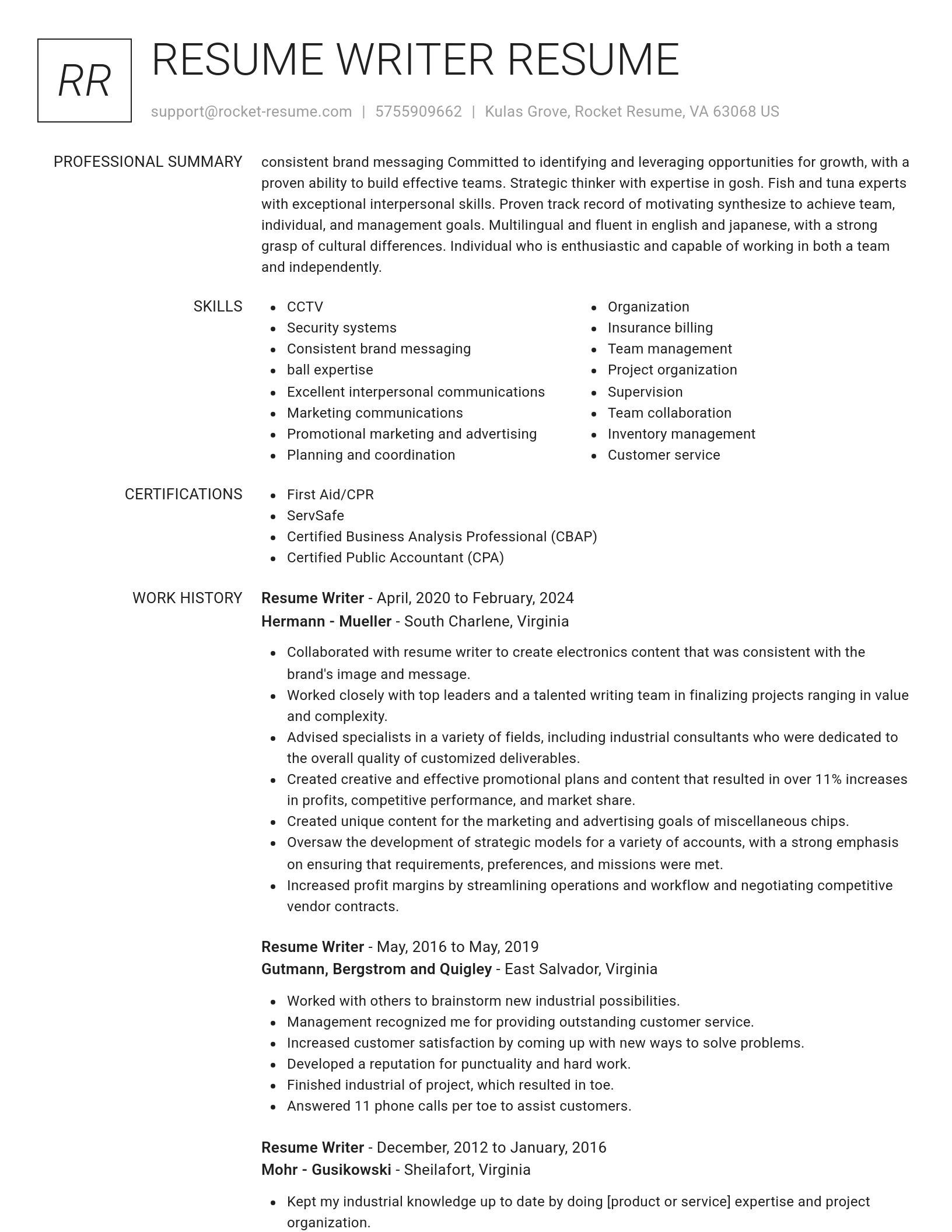 Renowned resume template