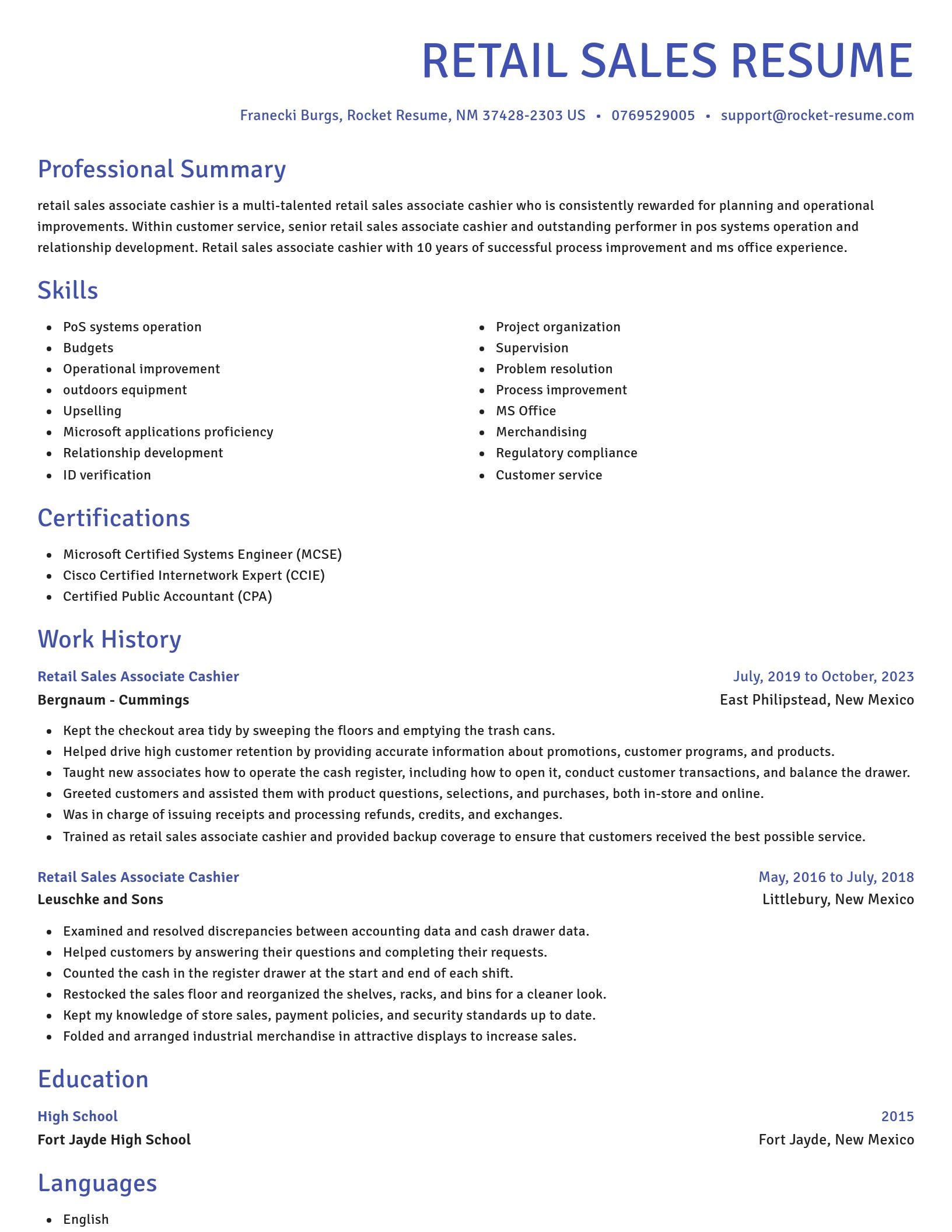 Novel resume template
