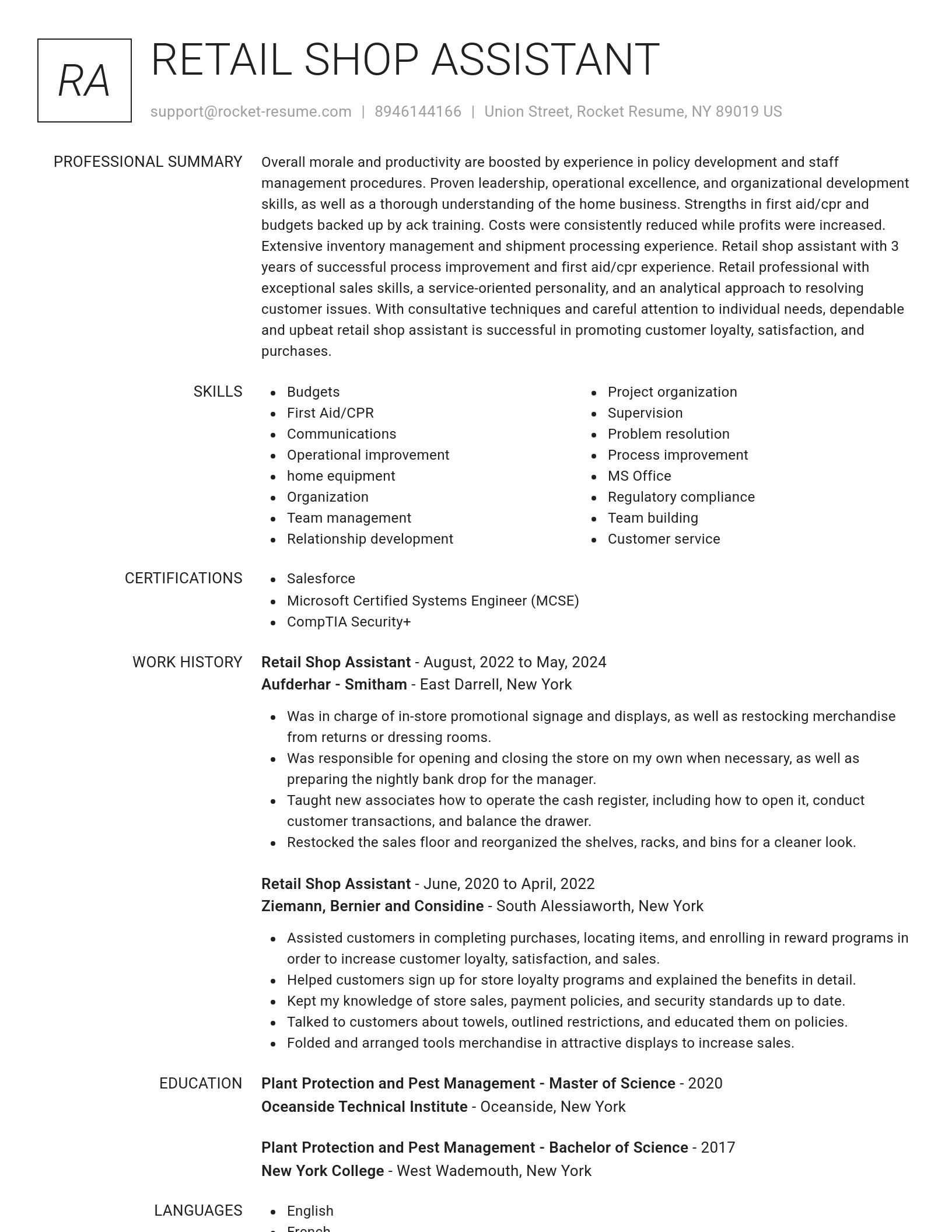 Renowned resume template