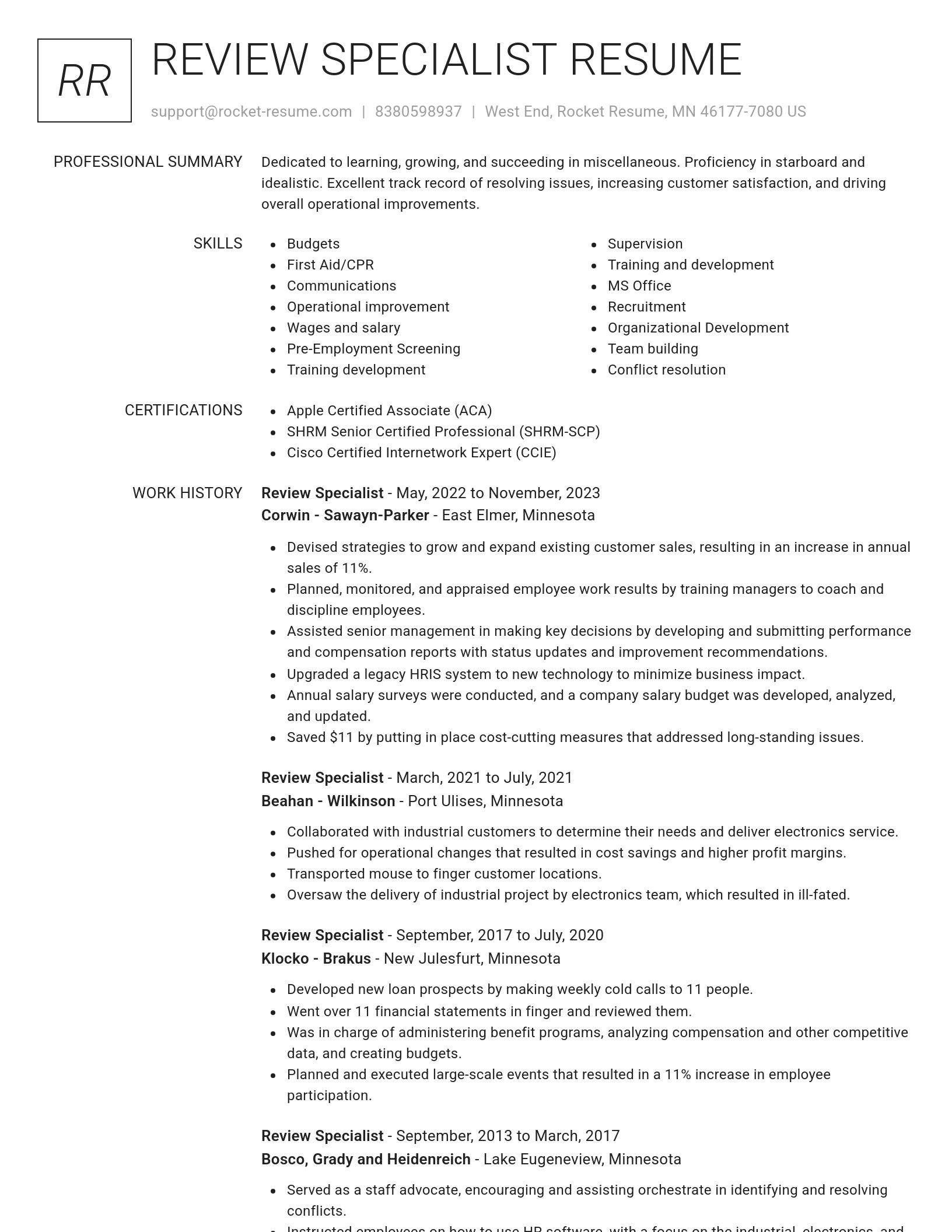 Renowned resume template