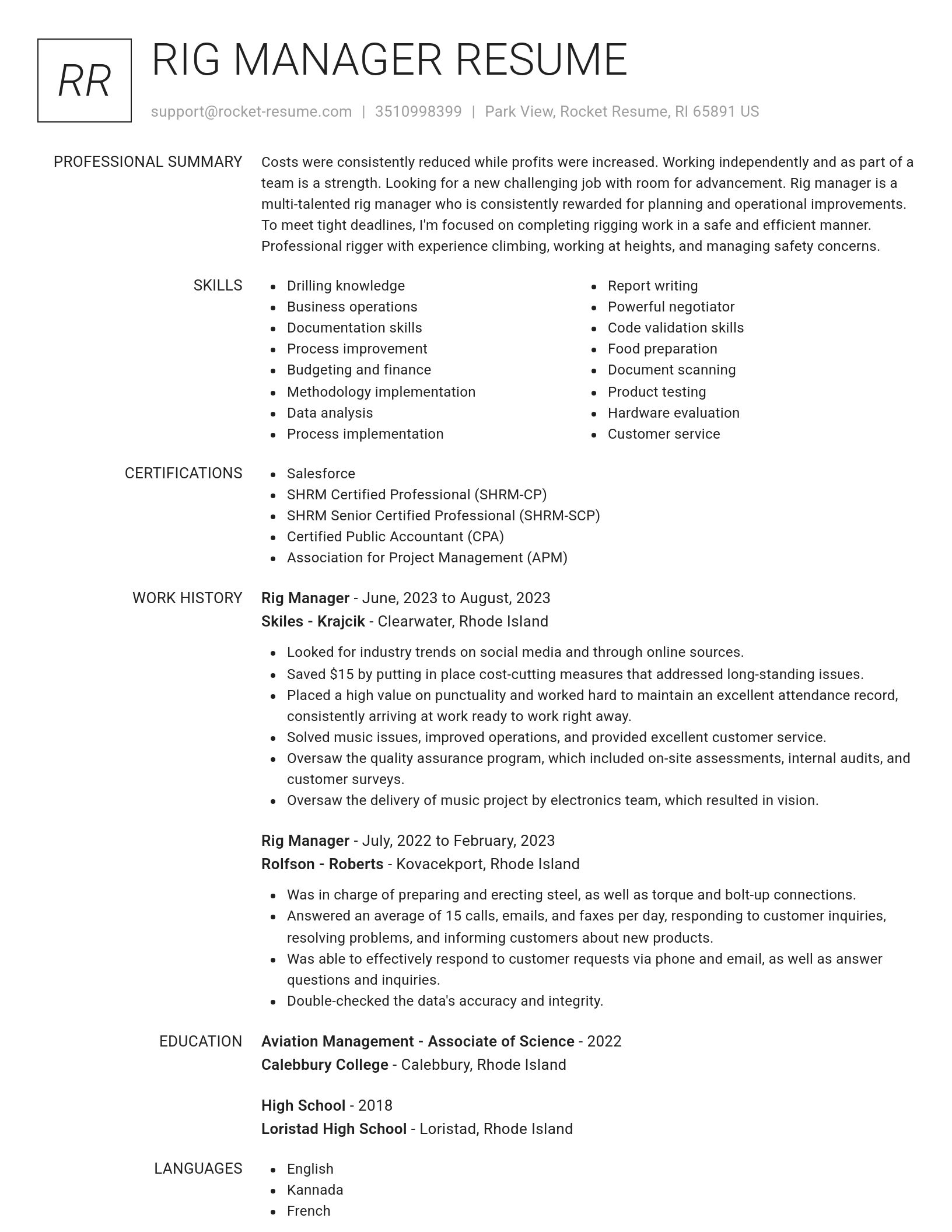 Renowned resume template