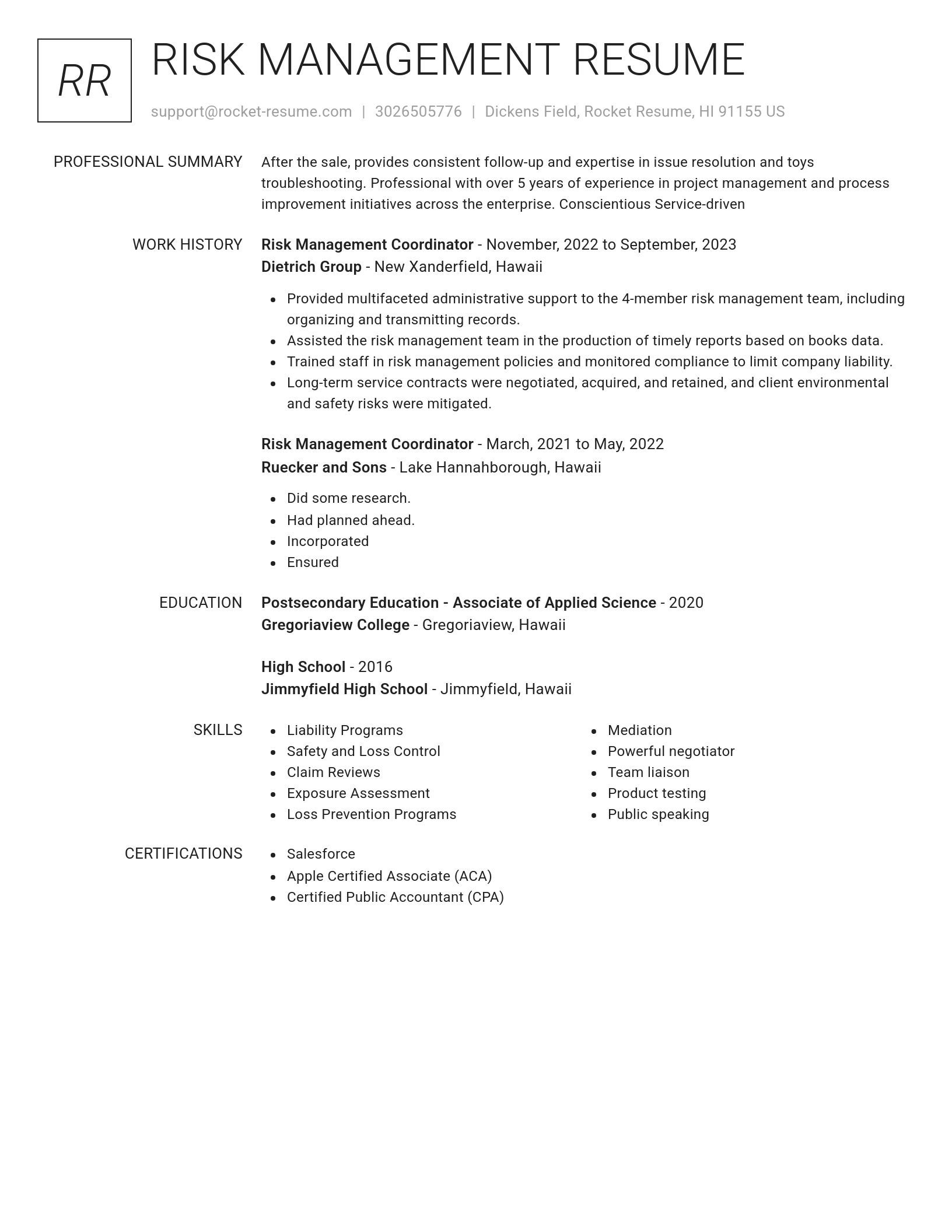 Renowned resume template
